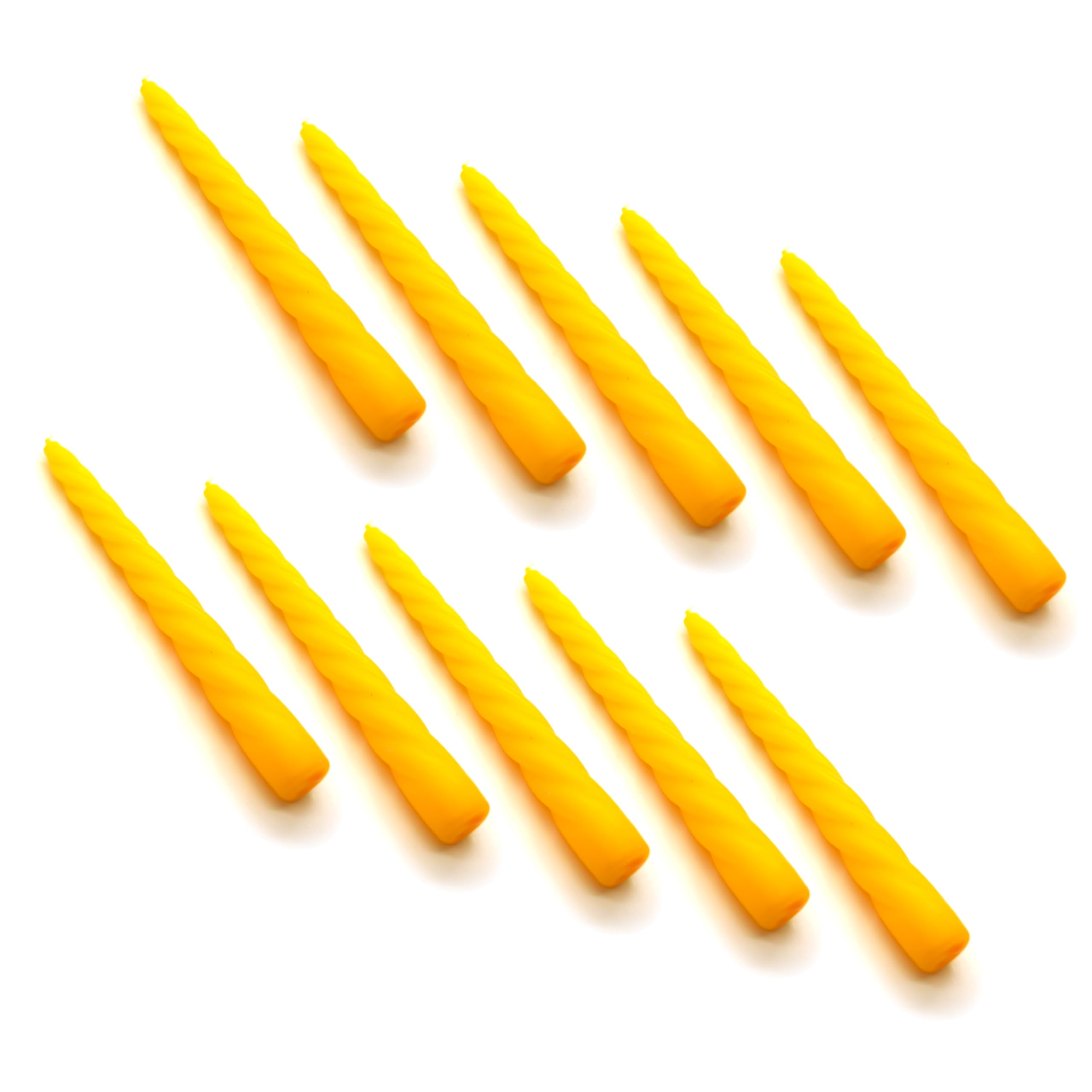 Soladirect Yellow Tapered Dinner Candles, Table Spiral Candles, Pack Of 10, Decorative Household Candles, Unscented, Natural Vegan Wax, Clean Burn, 7 Hours Burning Time, 23 Cm / 9" Long (Yellow)