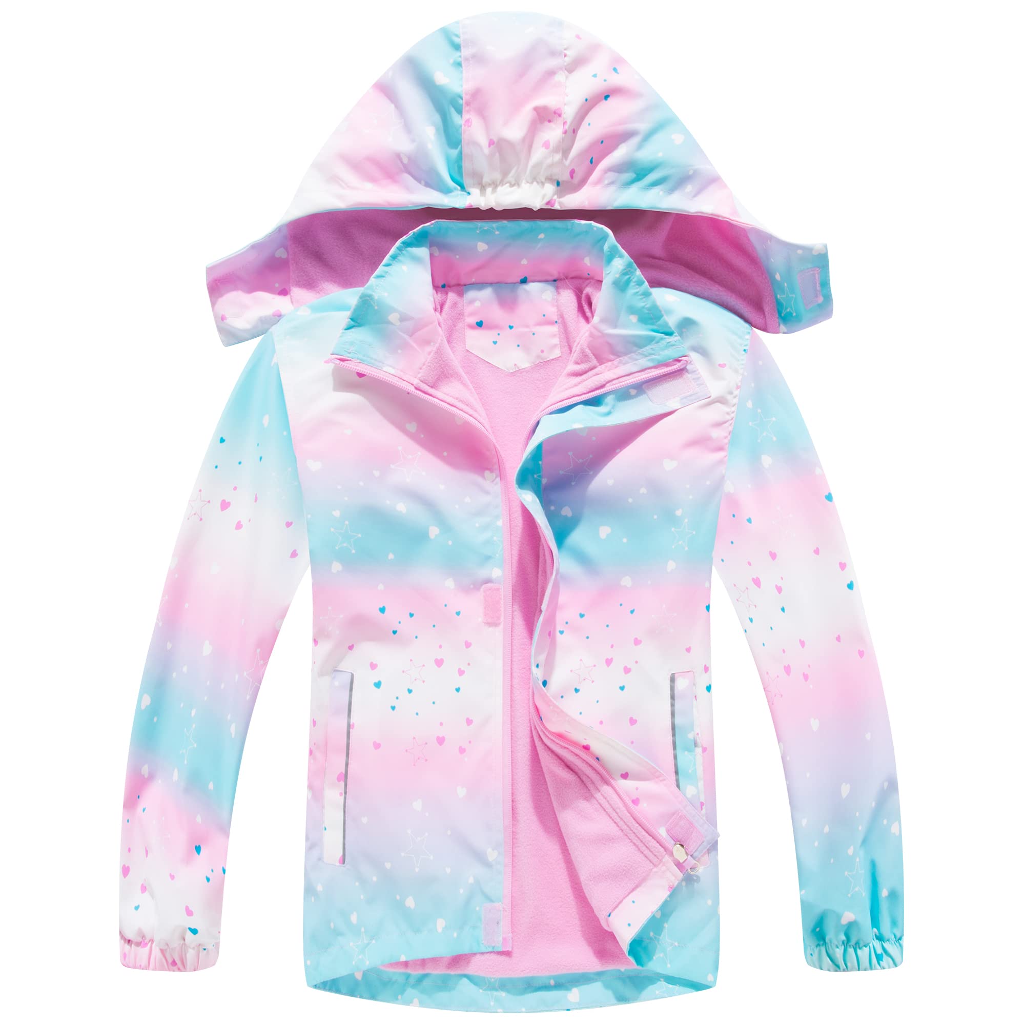 Fewlby Blouson Imperméable Filles - Manteaux Imperméables à Capuche Veste de Pluie pour Enfants Coupe Vent Veste de Pluie Légère Printemps Automne 9-10 Ans