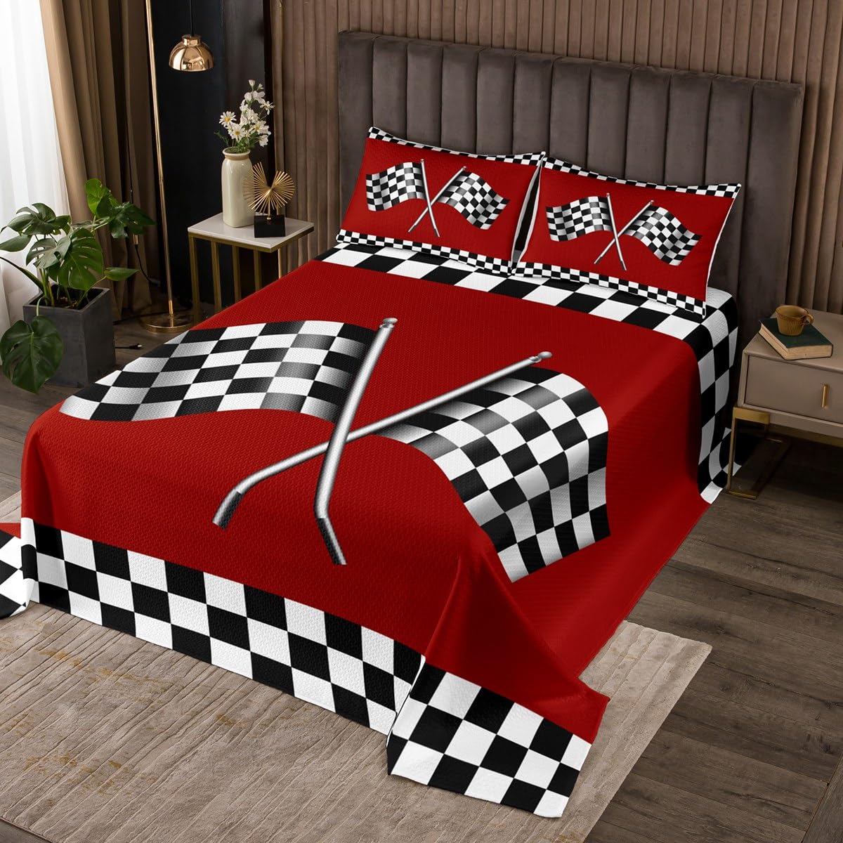 amazon-com-checkered-flag-print-bedspread-quilt-race-car-themed-bedding-coverlet-for-all-season-bedroom-red-black-white-geometric-grid-plaid-twin-size-coverlet-set-with-1-pillow-sham-for-decorations-home