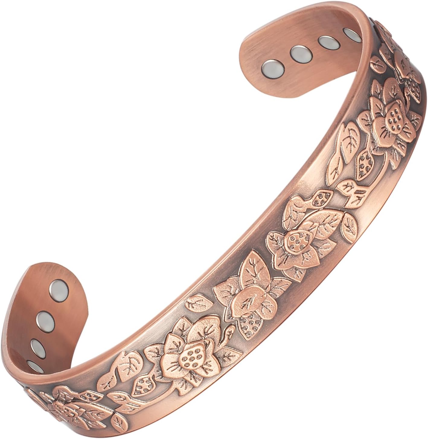 Copper Magnetic Bracelet for Women for Arthritis, 99% Pure Copper Retro Style Flowers Adjustable Bracelet, Copper Jewelry (2049)