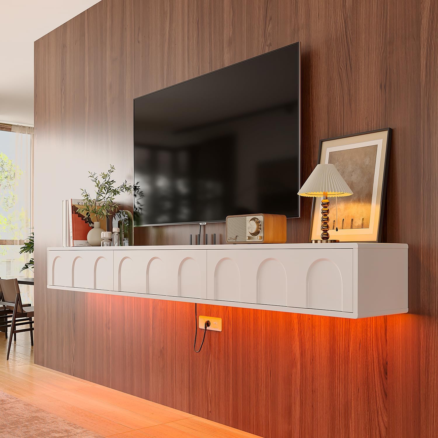 FurniNova 55'' Fully Assembled Floating TV Stand,Matte Wall Mounted TV Console Entertainment Center Floating Shelf for Under TV Media Conlole for Bedroom Living Room,Cream White - Image 5