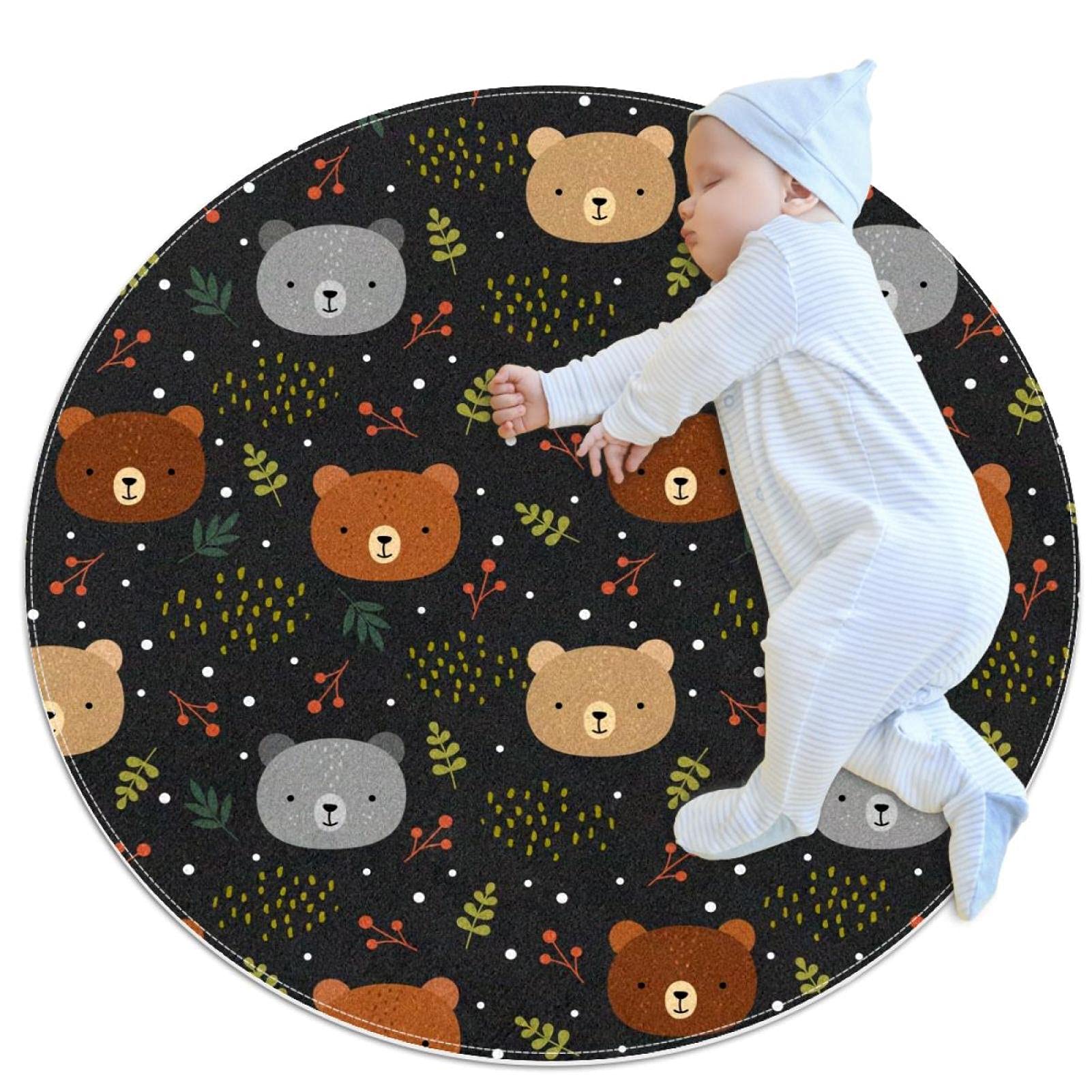 Tapis rond ours JDEZ lavable 100x100cm pour salon et chambre à coucher
