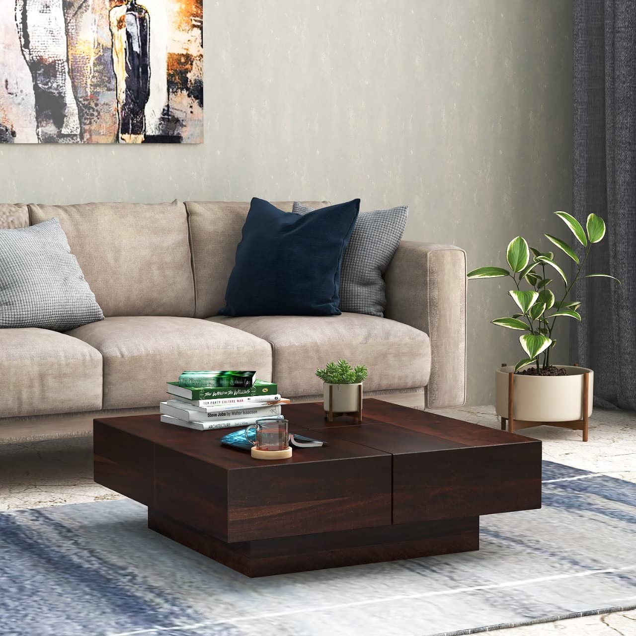 Sheesham Wood Furniture Center Coffee Table for Living Room Hall Bedroom Office | Walnut (Large, Walnut)-image-32