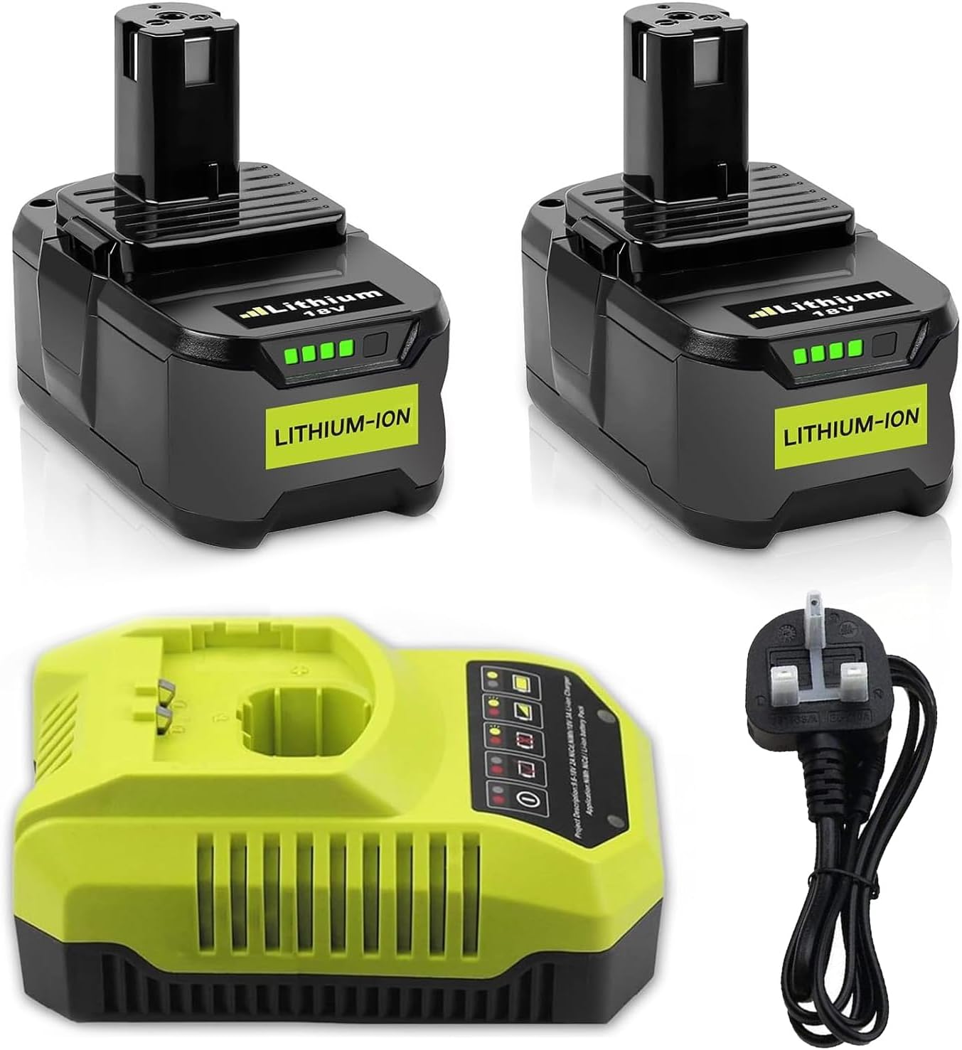 2X 18V 5.5Ah Replacement Battery for Ryobi + 4A P117 Battery Charger Compatible with Ryobi One+ RB18L50 RB18L25 RB18L40 RB18L20 RB18L15 RB18L13 P102 P103 P104 P105 P106 P107 P108