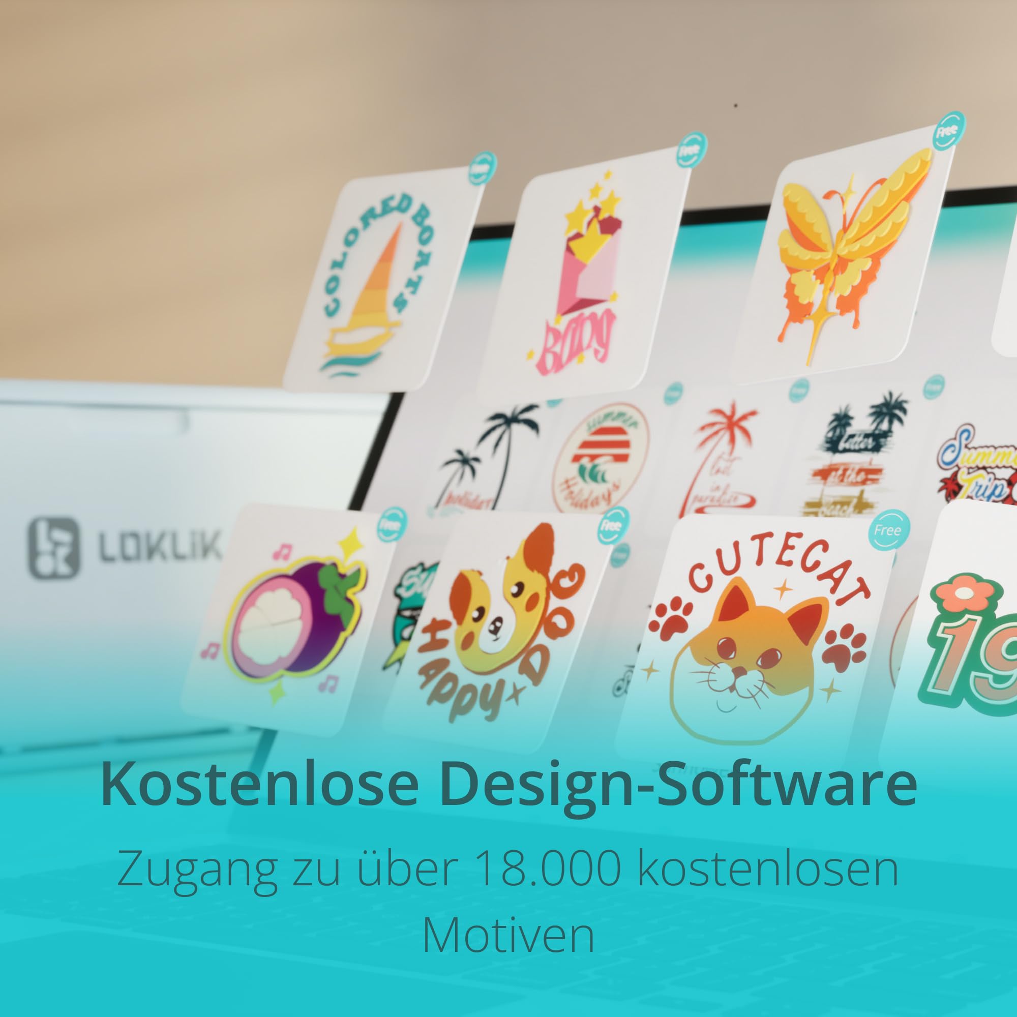 LOKLiK Design-Bündel: Starten Sie Ihre Marke mit der heißen Minipresse und der Schneidemaschine. Passen Sie Stoffe, Gegenstände und Textilien wie T-Shirts, Taschen, Tassen und Sweatshirts an