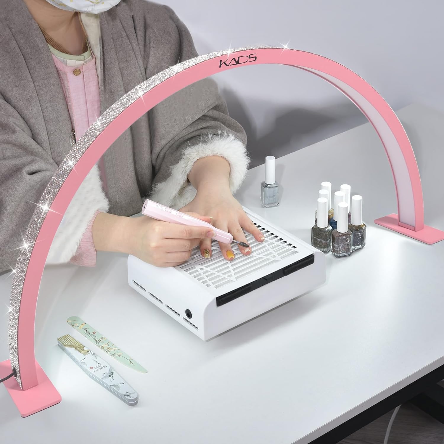 KADS 29In Wide Half Moon Nail Desk Lamp, Half Moon Light for Nail Desk, Lash Light for Eyelash Extensions with 3 Color Temperature 3000k-6500k for Nail, Lash, Tattoo, Skincare (Pink)