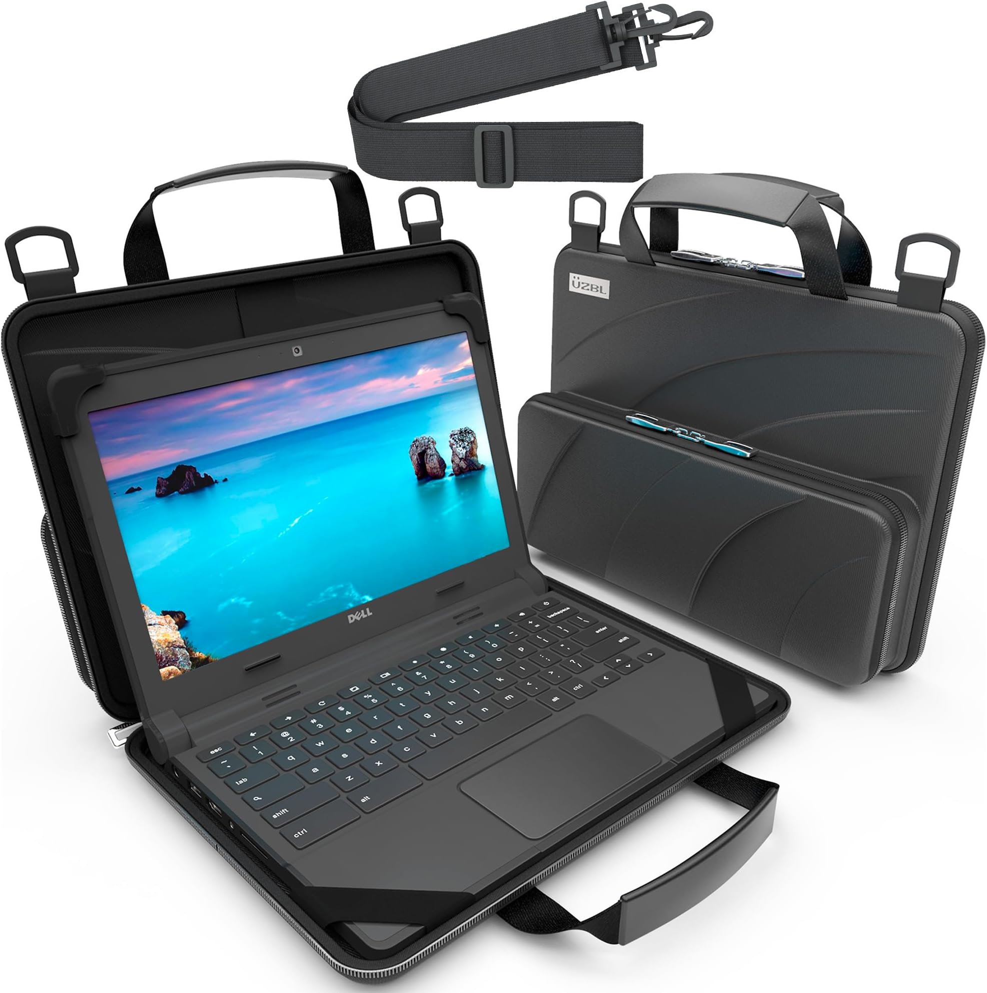 UZBL 11-11.6 Inch Always-on Chromebook Protective Hard Case with Accessory Pouch and Adjustable Shoulder Strap