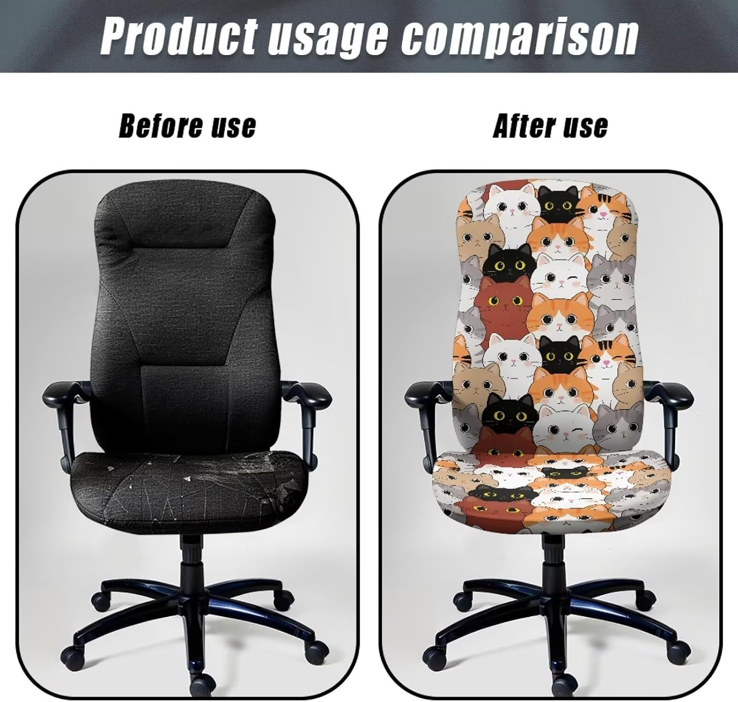 Office Chair Cover Breathable Desk Chair Slipcover Stretchable Washable Home Office Decorations and Accessories, S, Cartoon Cat Pattern