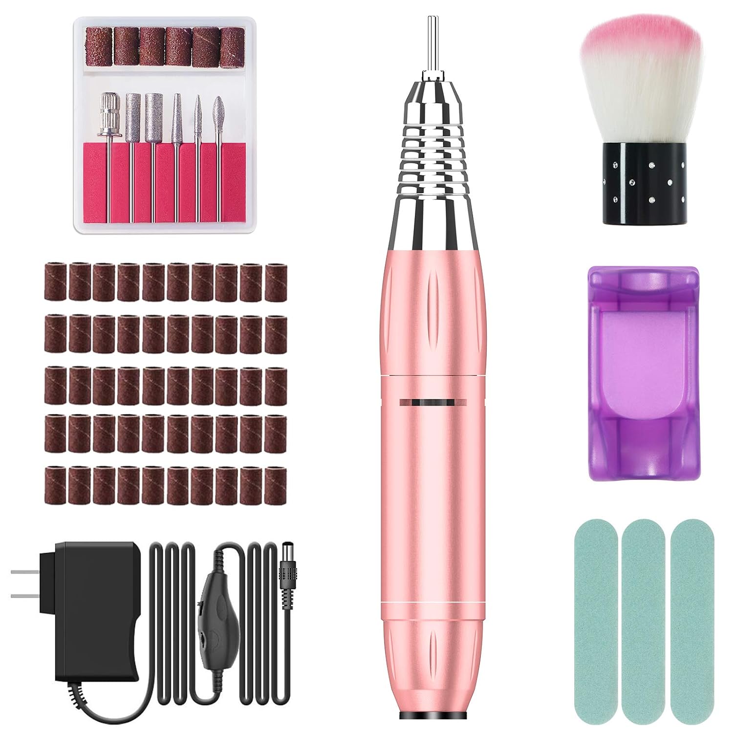 By-Heart 30000RPM Electric Nail Drill Machine, Portable Professional Nail Drill Kit for Acrylic Nails, UL Adapter, Polishing Nail Tools for Women Home and Salon Use, Rose Gold