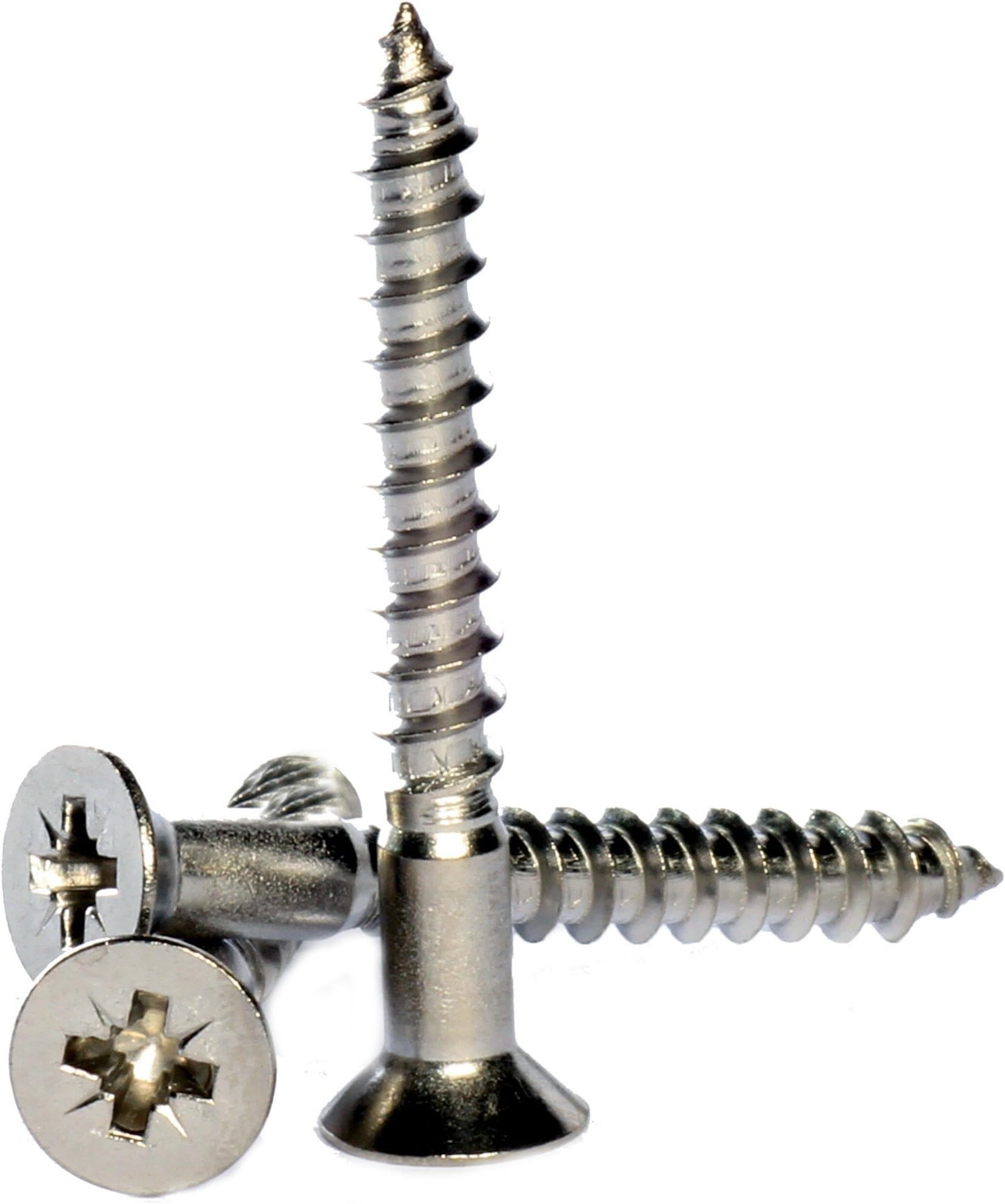 No.8 x 2" (4 x 50) A2 Stainless Steel Pozi Countersunk Wood Screws Csk Screw DIN 7997-30 Pack