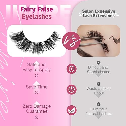 Vista 51 de JIMIRE Pestañas postizas de visón sintético, pestañas postizas de volumen esponjoso, aspecto natural dramático, ojo de gato, pestañas postizas