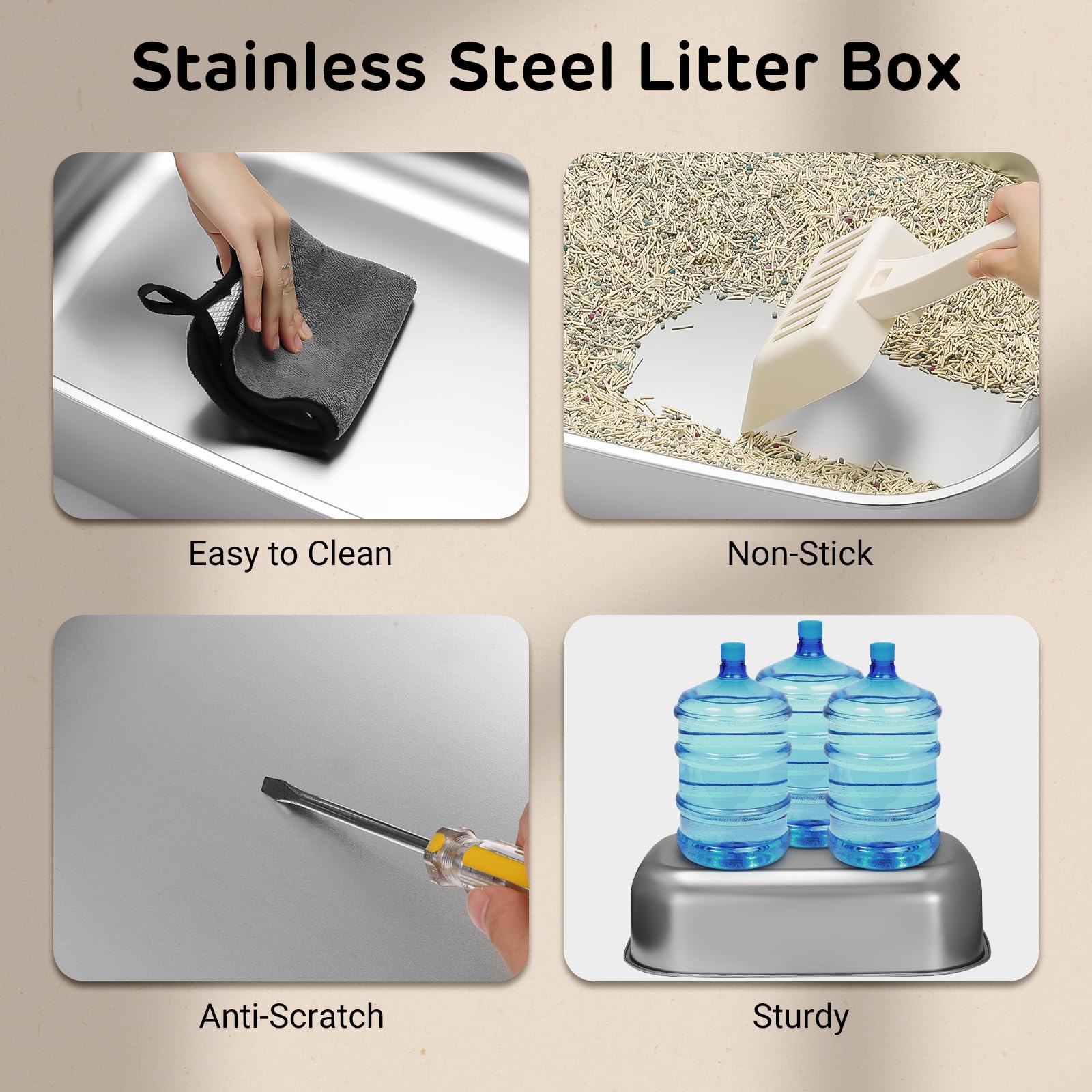 iPettie S01 20L Large Stainless Steel Litter Box, Odor-Reducing Smell Proof Charcoal Filter, Enclosed with Cat Litter Scooper, Easy to Clean, Metal Litter Box with Lid - image 4