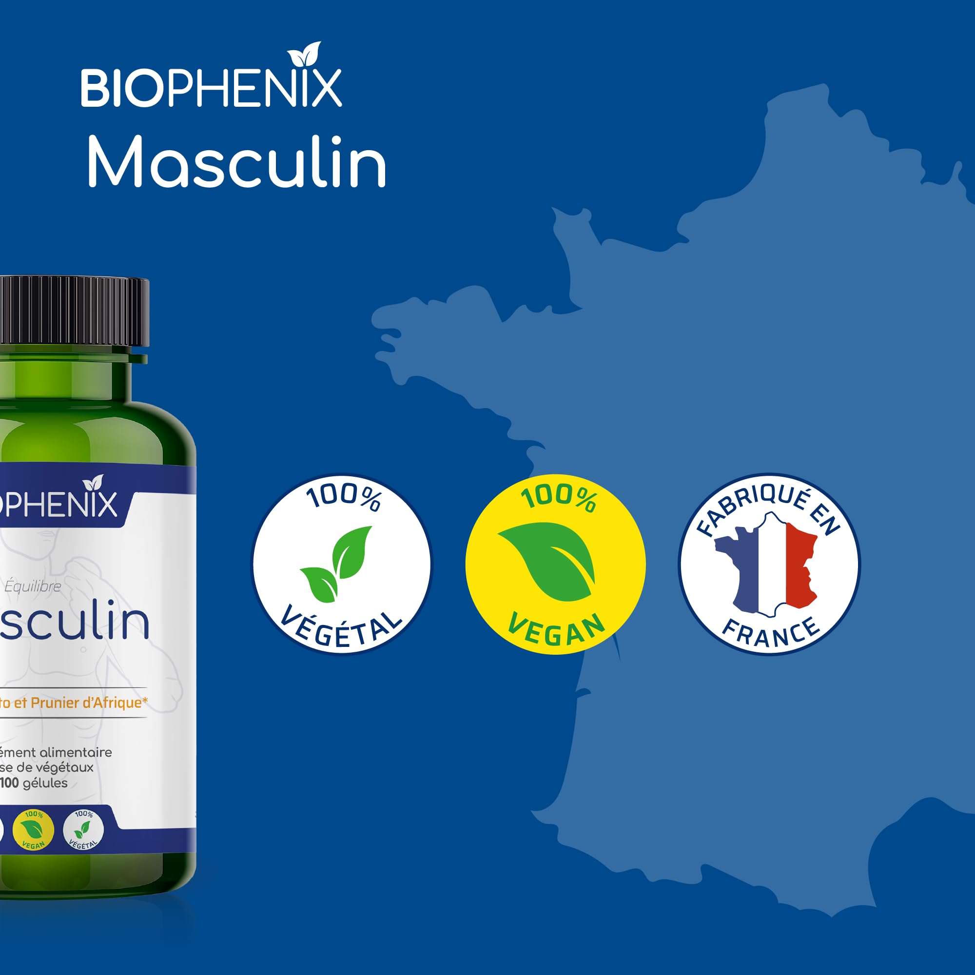 Biophénix Equilibre Masculin 100 Gélules - Complément Alimentaire 100% Naturel à Base de Végétaux - Saw Palmetto et Prunier d'Afrique - Confort Urinaire et Prostatique