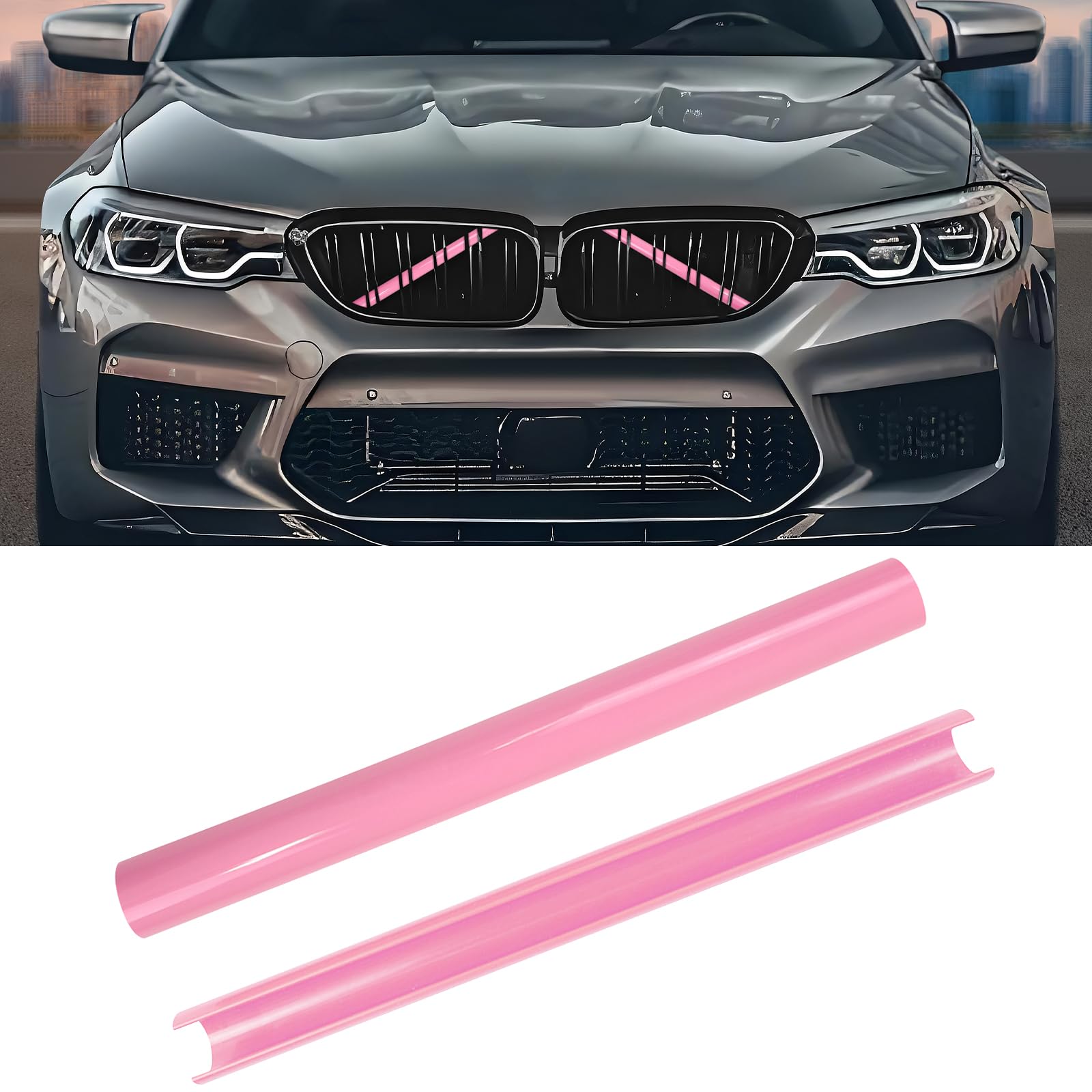 Aojezoor Compatible with BMW Grill Inserts Trims F90 F30 G30 F20 F22 F32 G32 G11 G12 M5 For 1 2 3 4 5 6 7 Series Compatible with BMW V Brace Wrap Covers Pink Grill Stripes Wrap Accessories