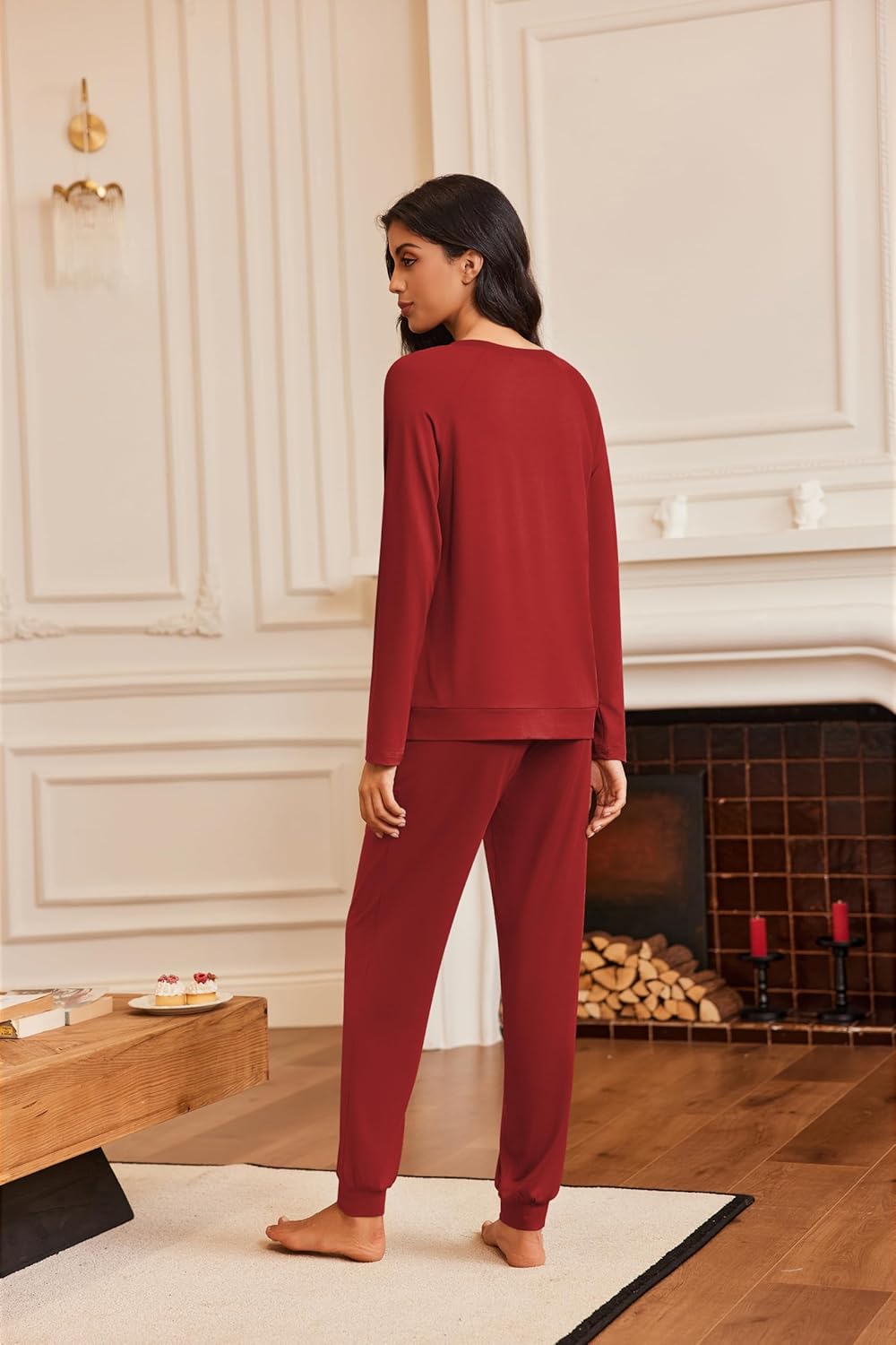 Ekouaer Pajamas Womens Long Sleeve Pj Set 2 Piece Loungewear Soft Comfy Sleepwear with Jogger Pants S-XXL - Image 5