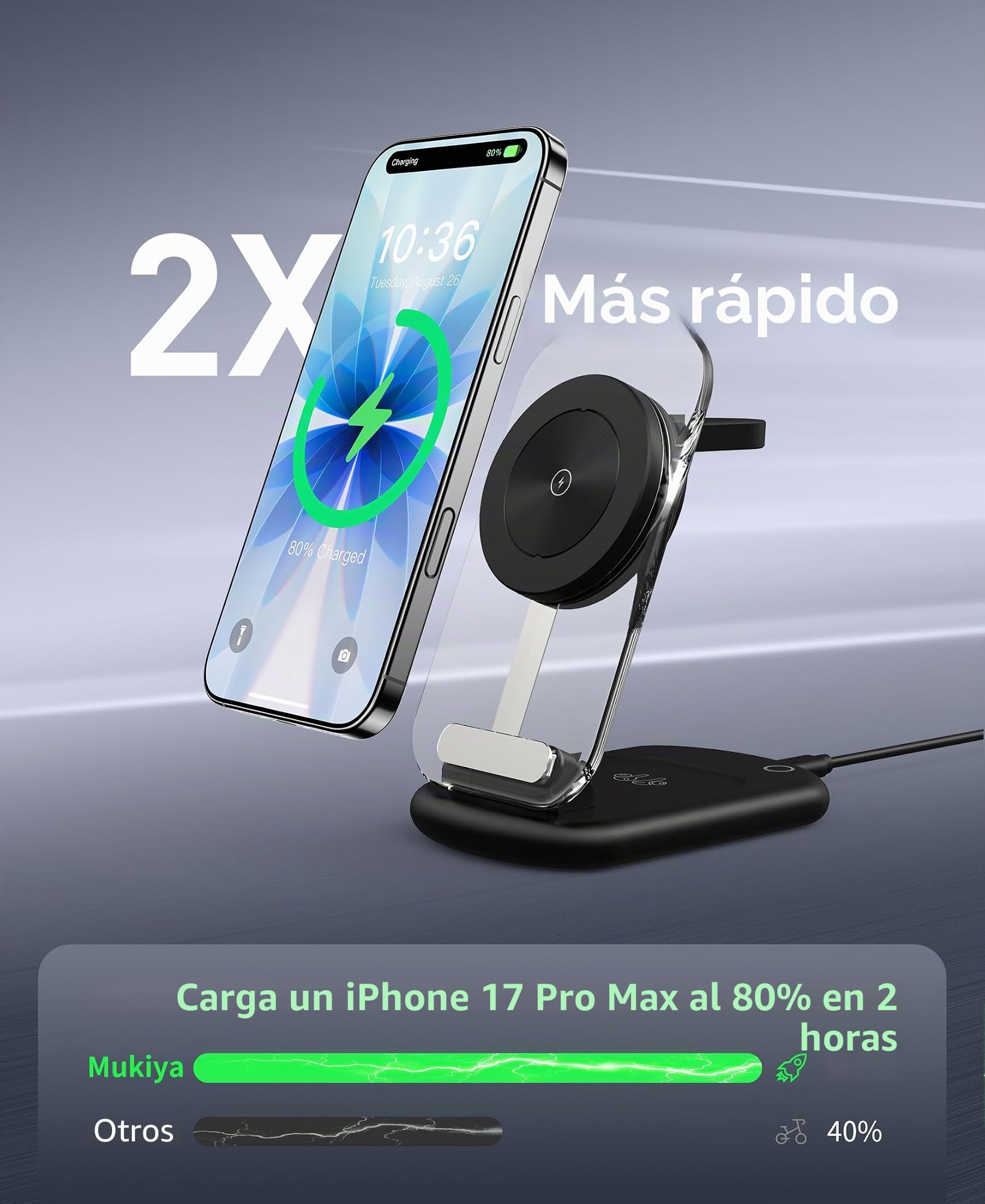 Estación de Carga inductiva, estación de Carga MagSafe 3 en 1 Compatible con iPhone 17 16 15 14 13 12 Pro MAX/Air/Plus/Pro, para Apple Watch 10/9, AirPods 3/2/Pro, Plegable, Negro carbón