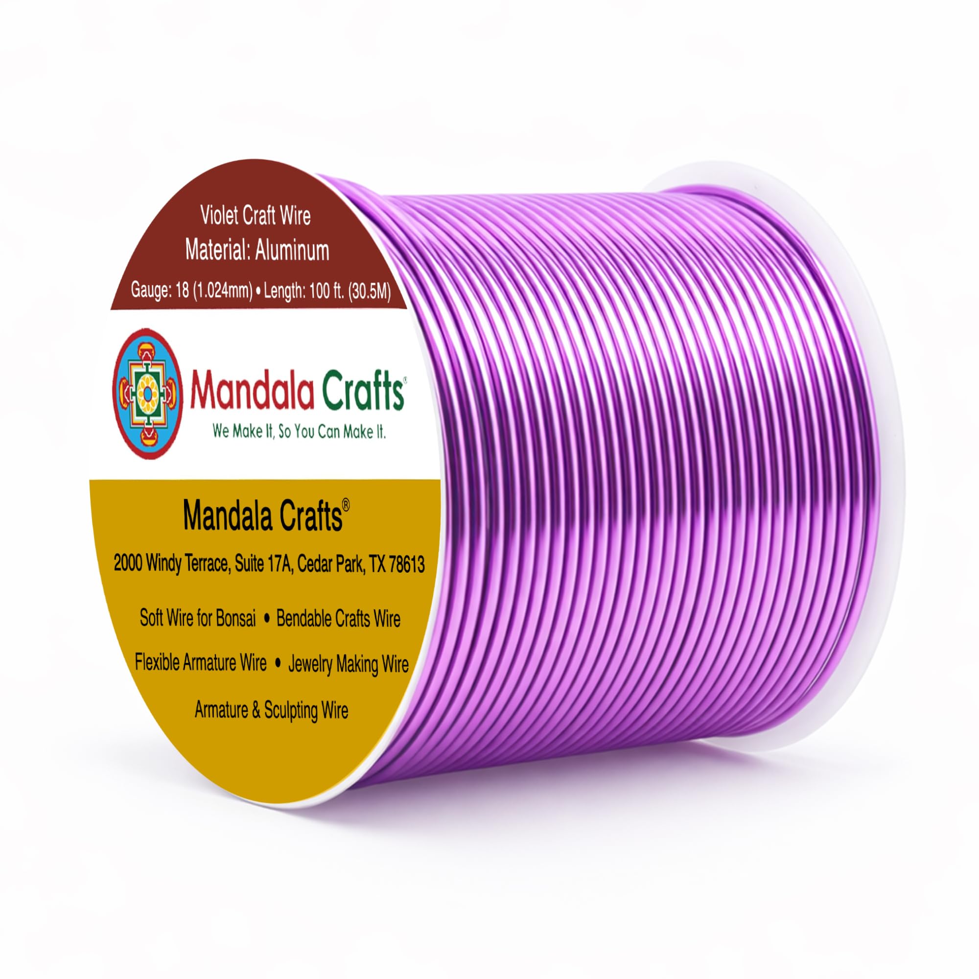 Mandala Crafts 18 Gauge Violet Anodized Aluminum Craft Wire, 100 FT