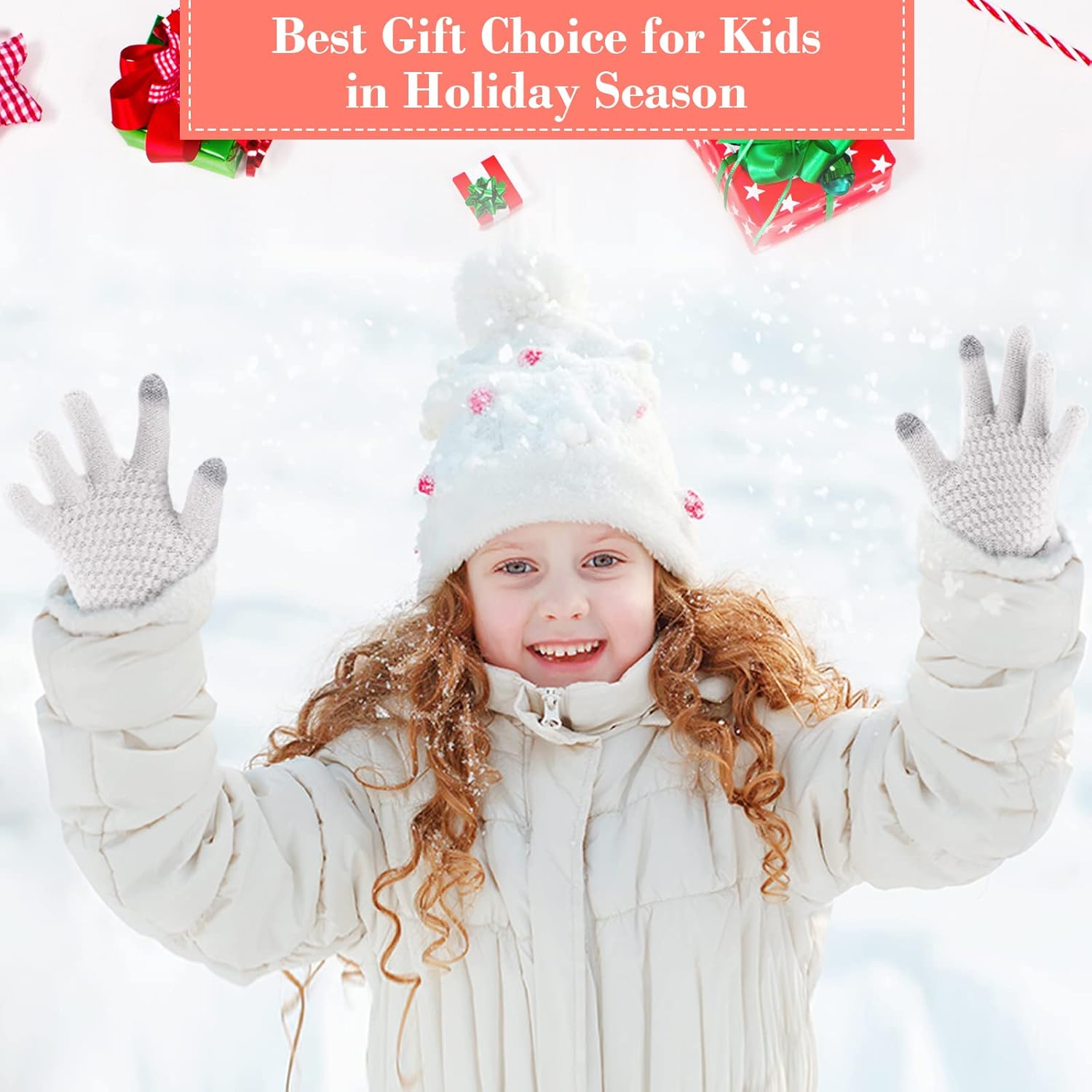 4 Pairs Kids Winter Touchscreen Gloves Warm Fleece Lined Child Knit Gloves Elastic Cuff Winter Texting for Girls Boys - Image 5