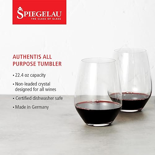 Miniatura 9 de Spiegelau Authentis - Juego de 4 copas de vino cristal sin plomo de fabricación europea sin tallo moderno apto para lavavajillas juego de regalo de