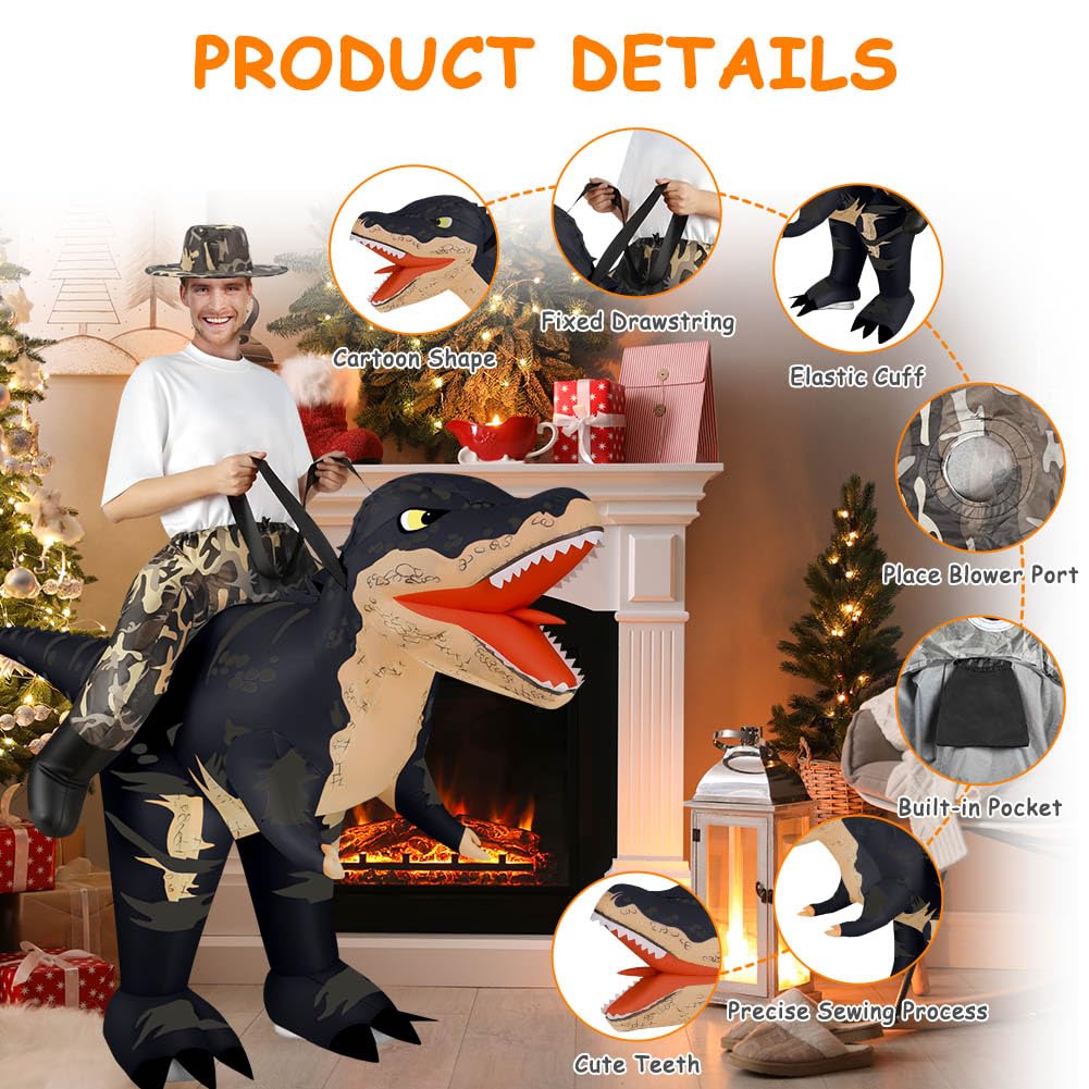 Alaoo Inflatable Dinosaur Costume for Adult T-Rex Inflatable Costume with Hat - Image 3