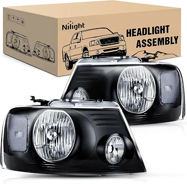 Nilight Headlight Assembly for 2004 2005 2006 2007 2008 Ford F150 Pickup /2006-2008 Lincoln Mark LT Passenger Driver Side Black Housing Clear Reflector Lens Headlamp Replacement
