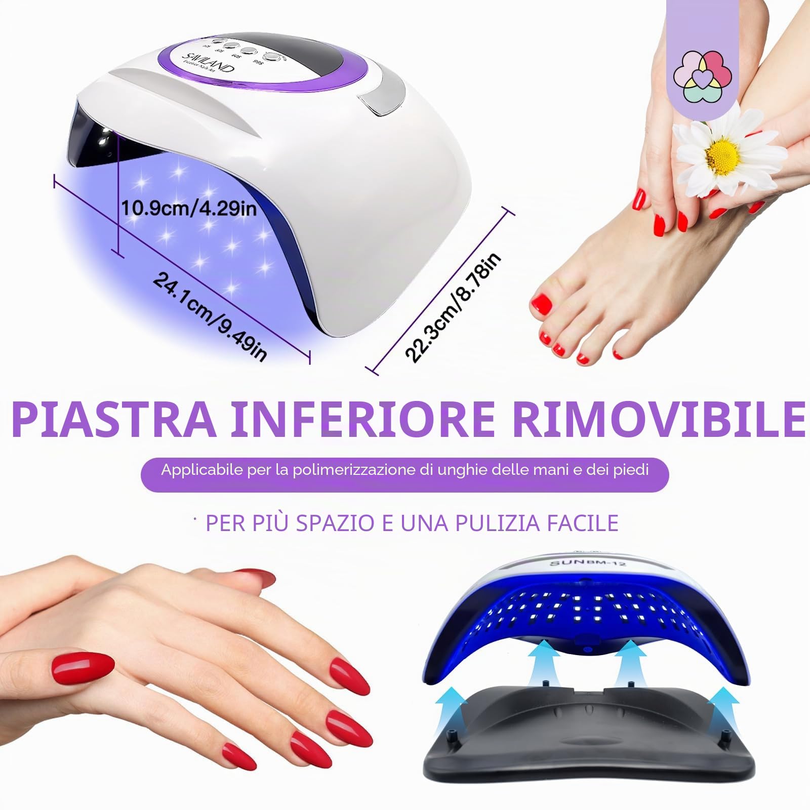 SAVILAND 300W Lampada U V LED Unghie Lampada Unghie Polimerizzazione Rapida con 72 Perle 4 Timer 10s/30s/60s/99s LCD Display Automatico Sensore Adatta Principianti per Nail Art Fai Da Te e Salon