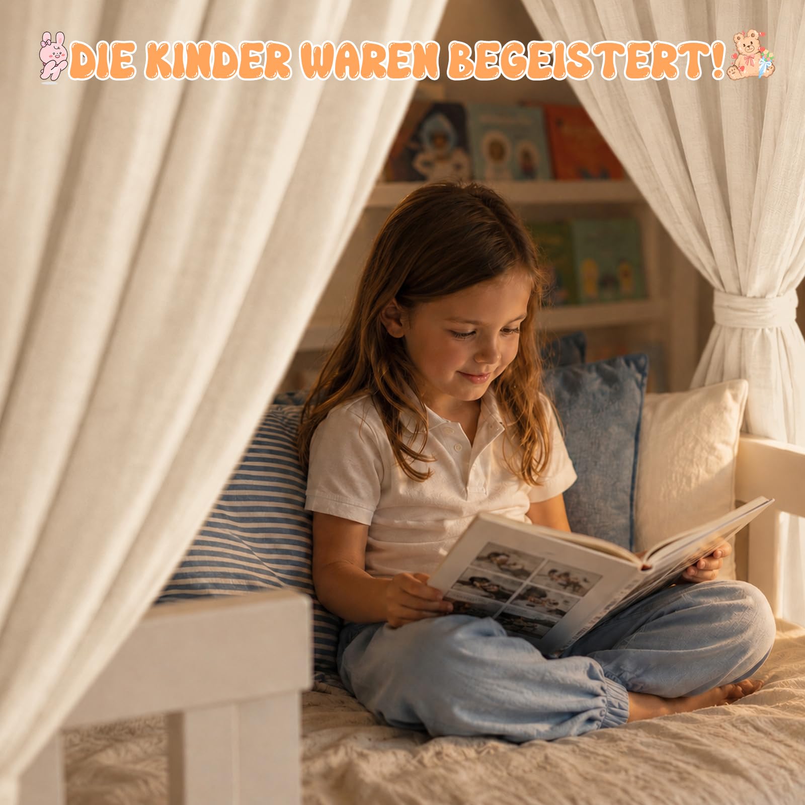 2 Stück Hausbett Himmel, Betthimmel Hausbett aus 100% Musselin Baumwolle, Bett Vorhang für Hausbett Deko, Stoffhimmel Baldachin für Mädchen Jungen(Beige, H350 x B135 cm (2 Stück))