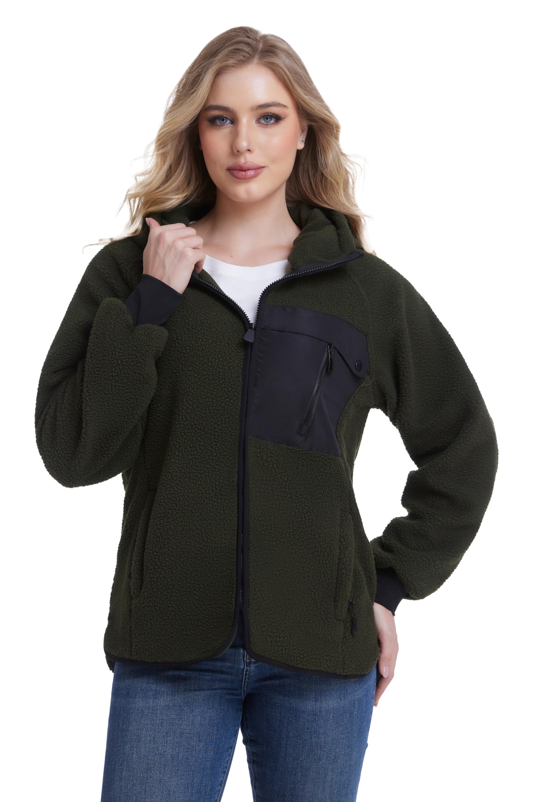 Giacca Pile Donna Invernale con Cappuccio Cerniera Felpa Sherpa Polar Hoodie Caldo Termica Lavoro Teddy Cappotto per Outdoor Running Trekking Sci