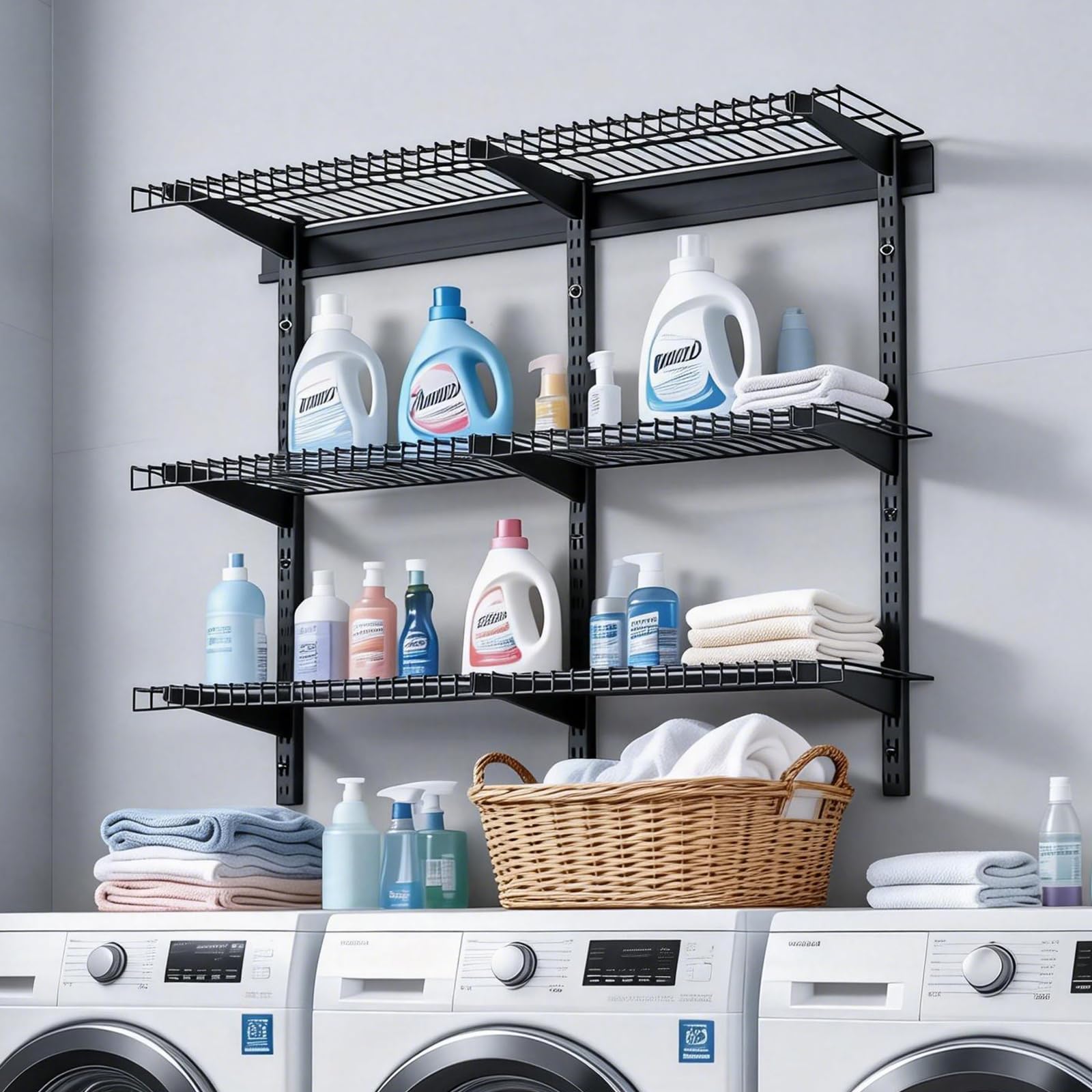 VEVOR Estantería de Pared de Acero Resistente 275 x 914 mm, Carga 68 kg por Estante, 204 kg en Total, Distancia Ajustable 40 cm, Juego de 3 Estanterías Flotantes para Lavandería Taller Cocina Garaje