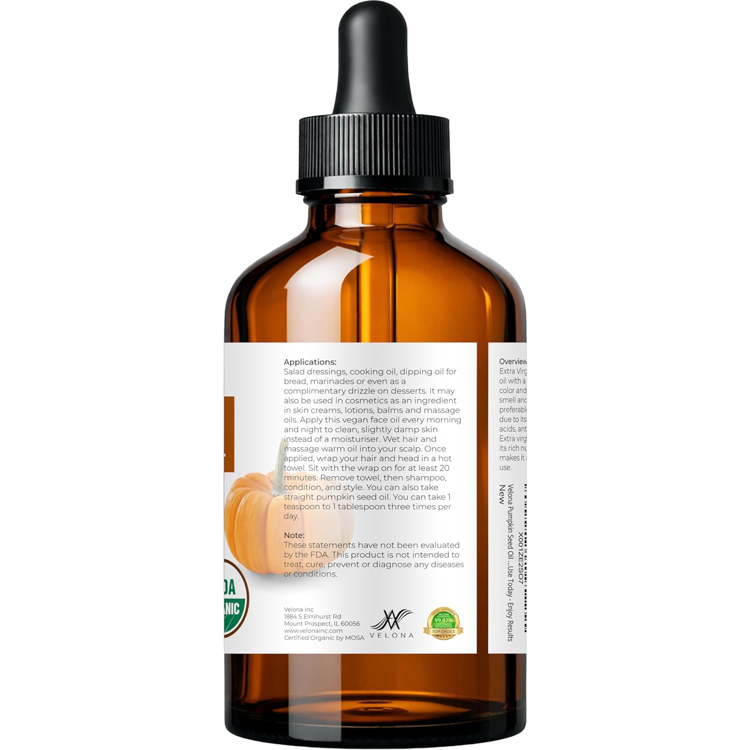 velona Pumpkin Seed Oil USDA Certified Organic - 4 Fl Oz | 100% Pure and Natural Carrier Oil | Unrefined, Cold Pressed | Cooking, Face, Hair, Body & Skin Care | Use Today - Enjoy Result - Image 4