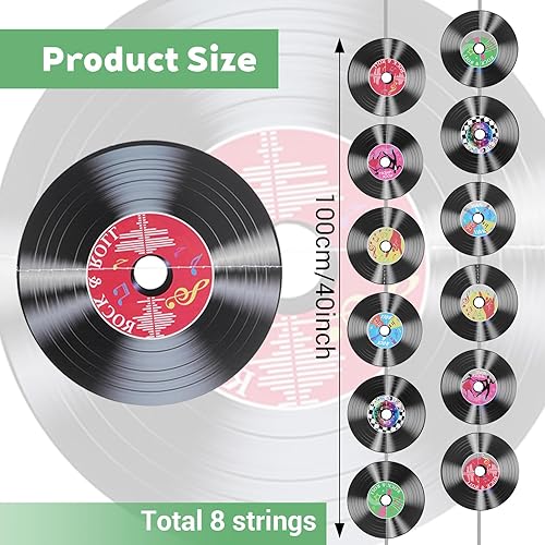 Miniatura 2 de 8 discos de vinilo con temática musical de rock and roll, para decoración de fiestas, para colgar en techos recortados para fiestas de cumpleaños de