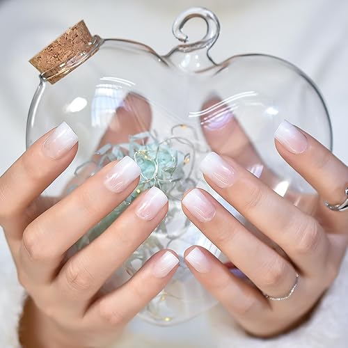 Miniatura 7 de Uñas postizas a presión de longitud media, uñas postizas de color rosa nude, cobertura completa, uñas postizas cortas, uñas postizas diarias, kits