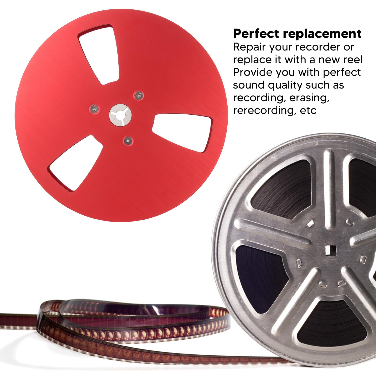 1/4 7-Zoll-Leerbandspule, 3 Löcher, Universeller Windwiderstand, Offene Spule, Tonband-Leerspule, Aluminium-Aufwickelspule zu Spule für -Nab (Rot)