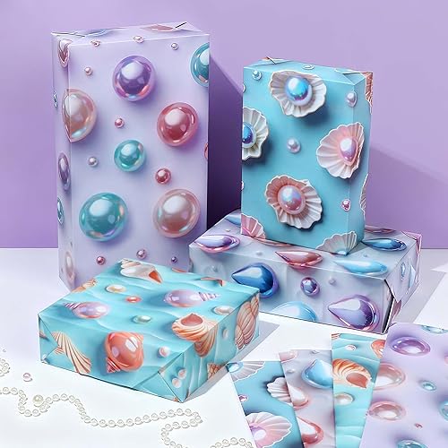 Miniatura 2 de Pineraap 12 hojas de papel de regalo de perlas, envoltura de regalo con estampado de perlas de concha, papel decorativo de arte para fiestas de