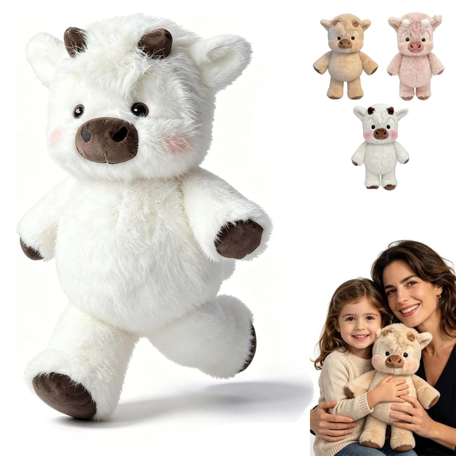Highland Cow Peluche, realistica mucca highland peluche, morbido per adulti, decorazione fattoria, regalo per amanti degli animali (bianco)