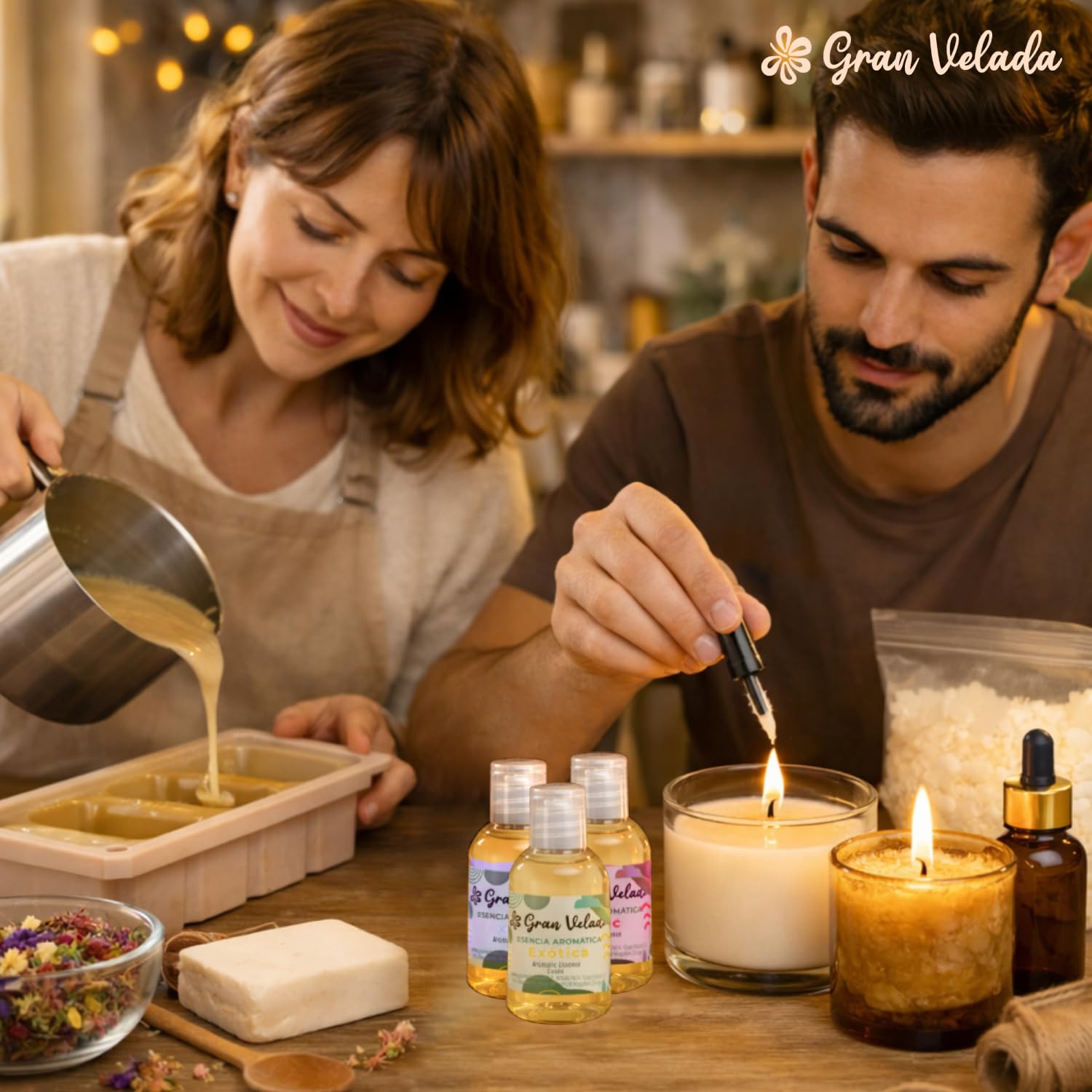 Gran Velada - Duftöl Kokos- und Karite 1000 ml | Aromatisches Aroma für Seifen, Kerzen und Kosmetik, Hochkonzentriertes Parfumöl für DIY-Projekte, Tropischer Duft für Raumdüfte und Körperpflege