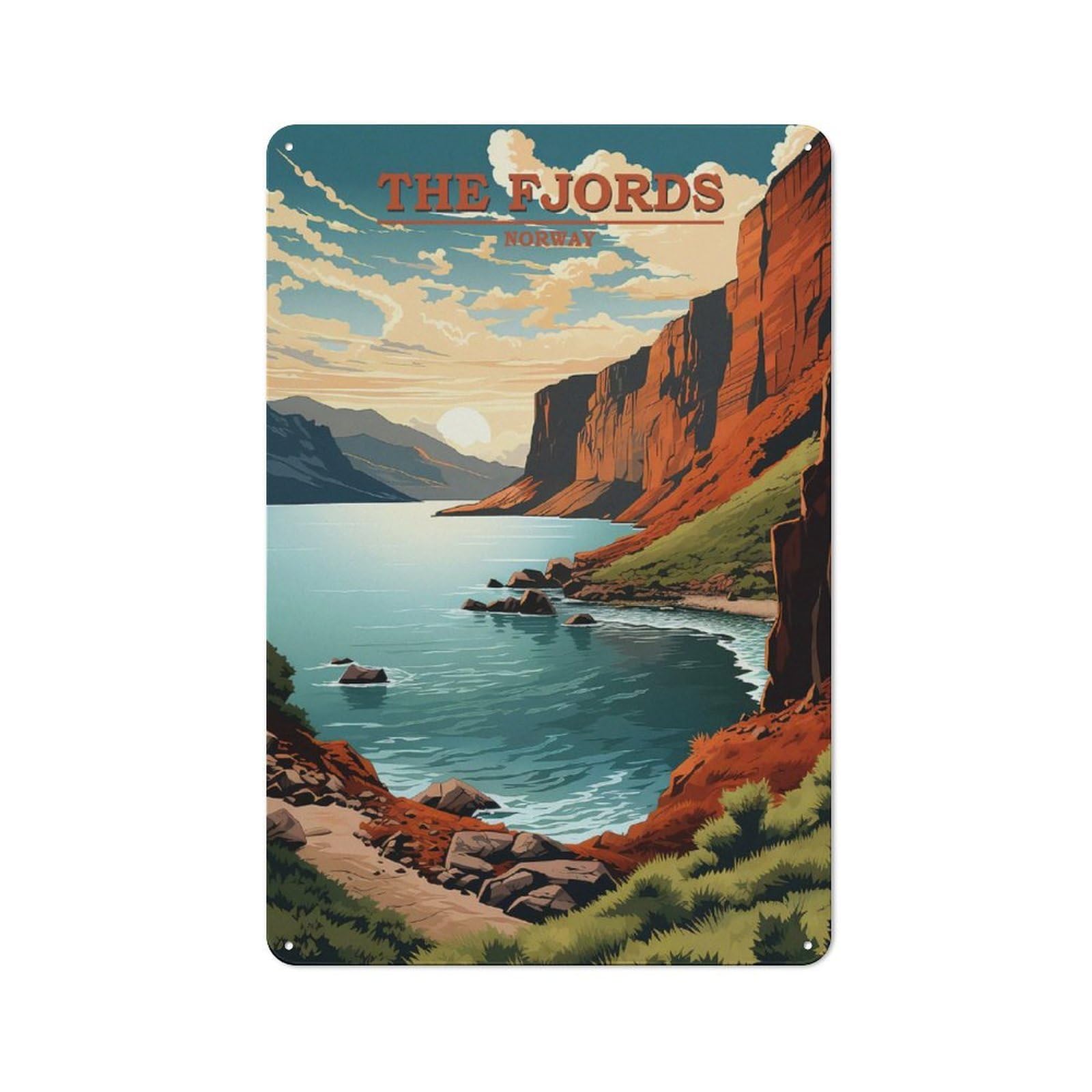 Junmoney Style-13 The Fjords Norway Travel Tin Wall Sign 30X20cm, Loft Style Industrial Wall Decor For Loft, Studio, Office Or Creative Room