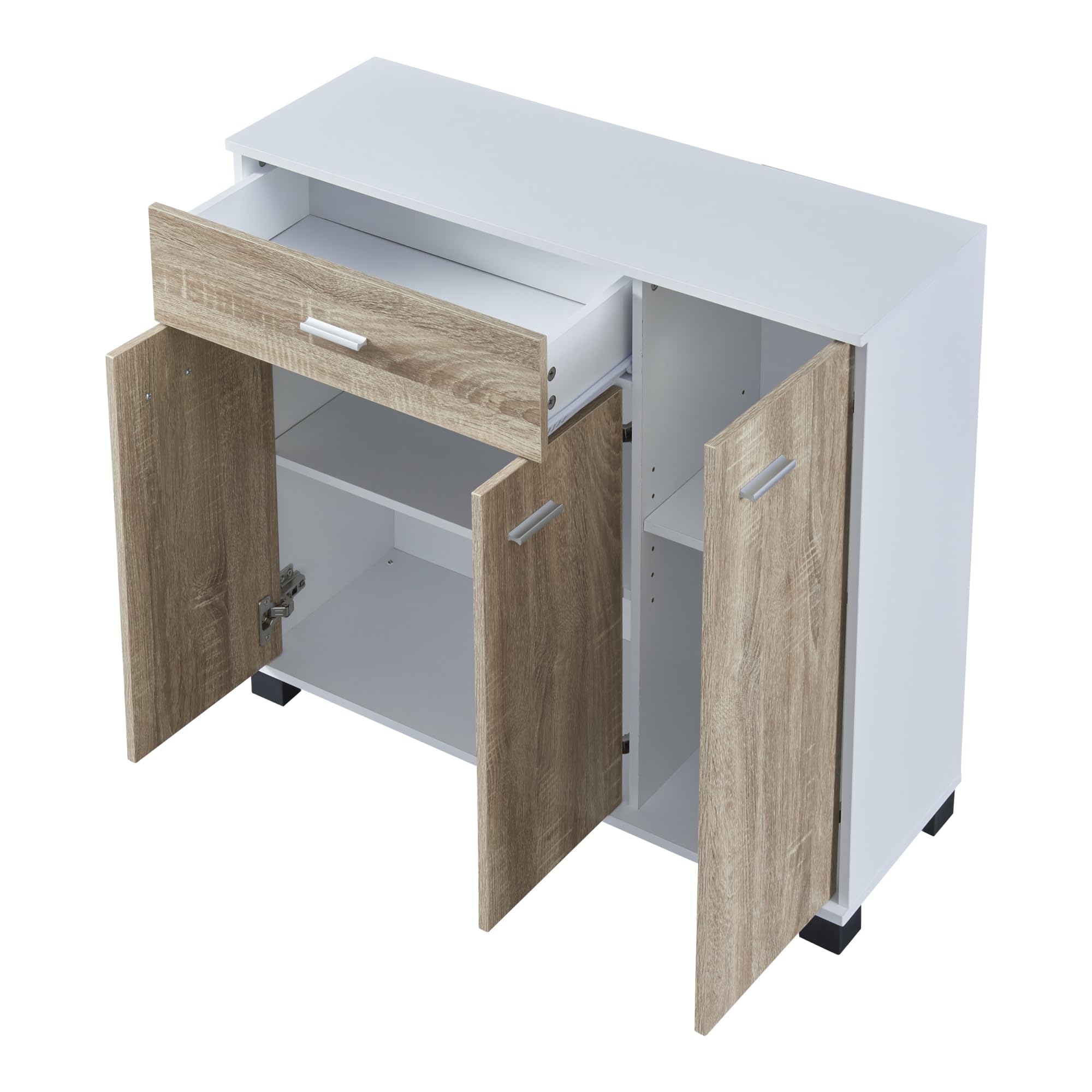 [en.casa] Comò Armadio Basso Madia con Cassetto e Ante Armadietto Stretto Multiuso Mobile Portascarpe 72 x 80 x 28 cm - Bianco/Effetto Rovere