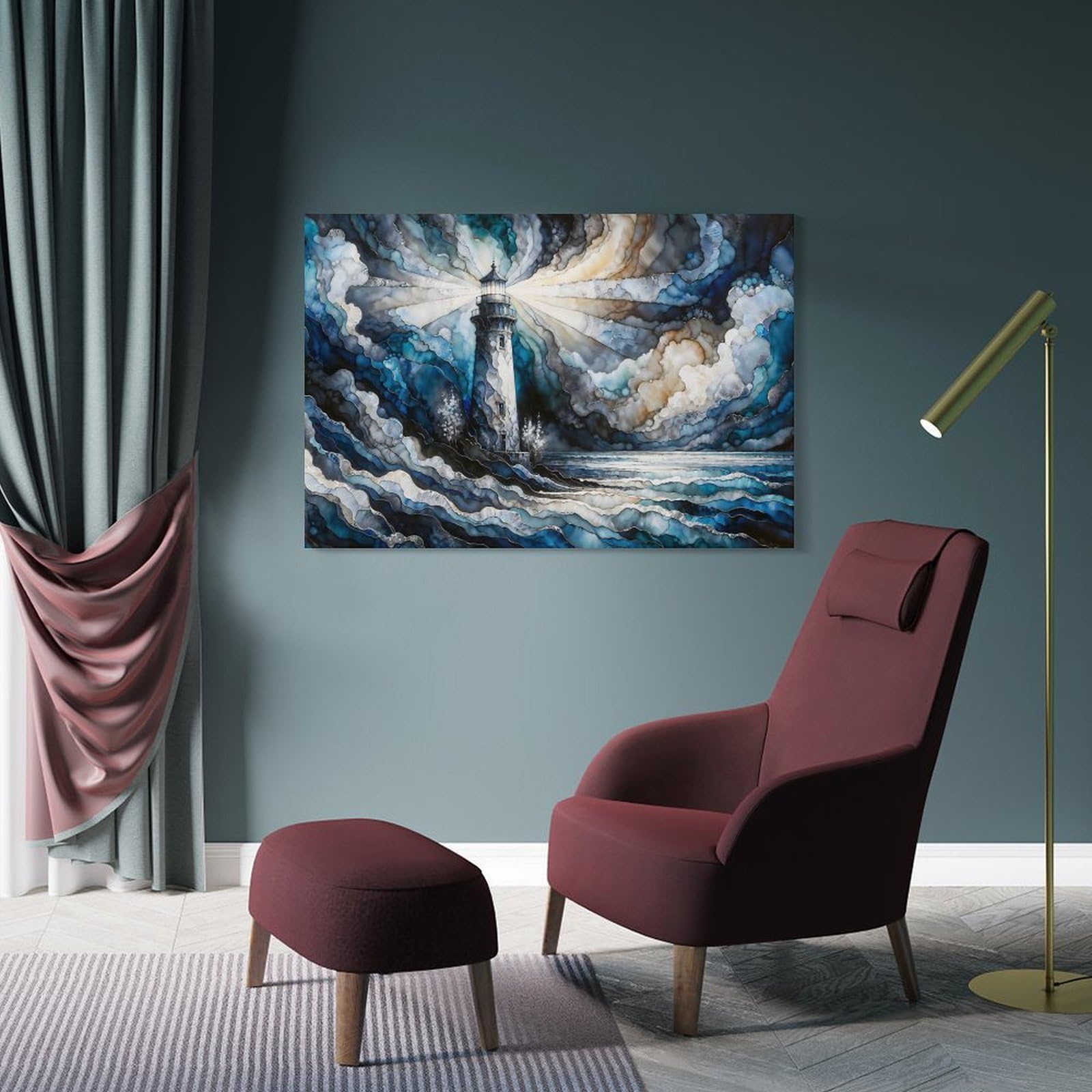 Junmoney Frame-Style-17-1 Room Decor Wall Art Lighthouse In Stormy Sea, 24X36inch(60X90cm), For Lounge Decor, Bedroom Walls Or Flats, Canvas Styling For A Polished Room Look
