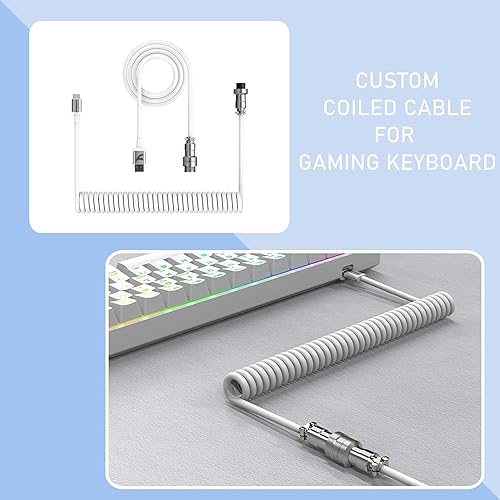 Miniatura 6 de Cable de teclado en espiral para juegos, teclado personalizado, cable USB C en espiral de doble manga con aviador de metal desmontable, USB C a A y
