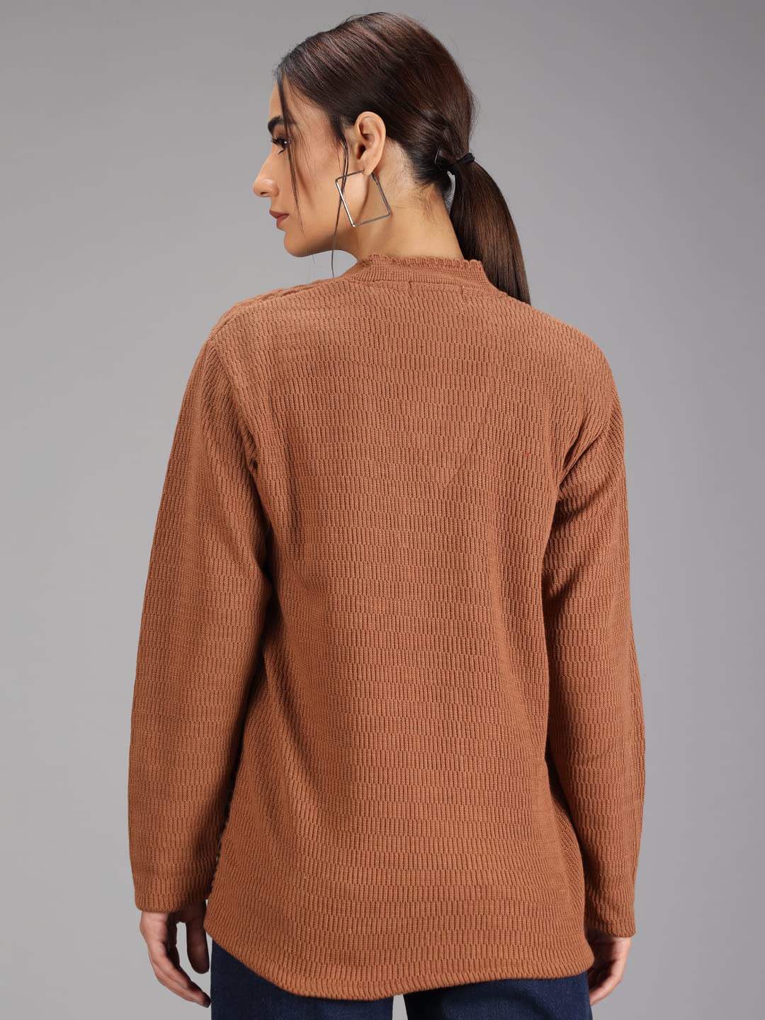 eKools ? Women's Winterwear Woolen V-Neck Sweater Cardigans (L, Brown) - Image 2 thumbnail