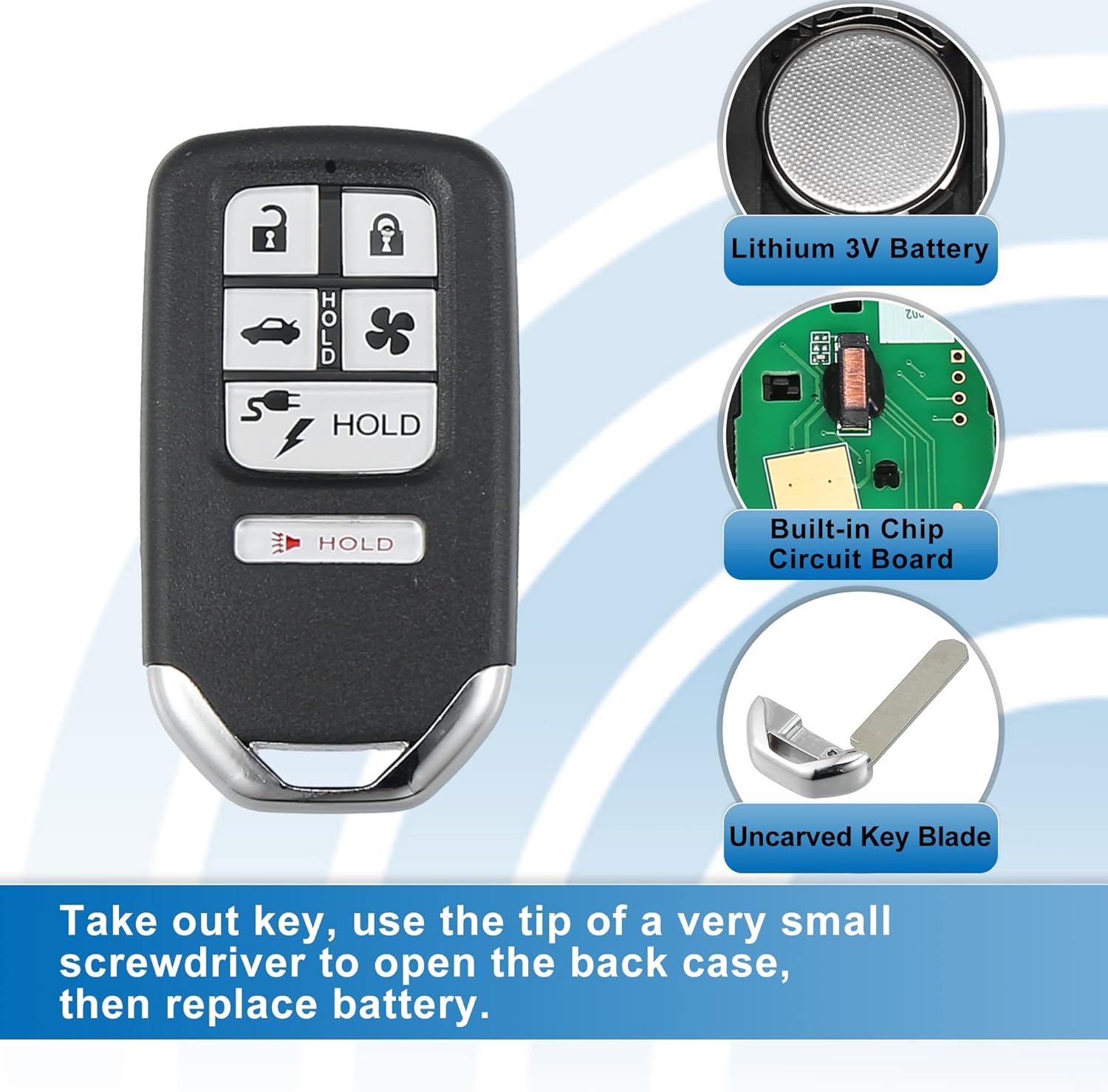 X AUTOHAUX 6 Button Car Keyless Entry Remote Control Replacement Key Fob Proximity Smart Fob KR5V2X for Honda Clarity 2019-2021 433MHz 47 Chip