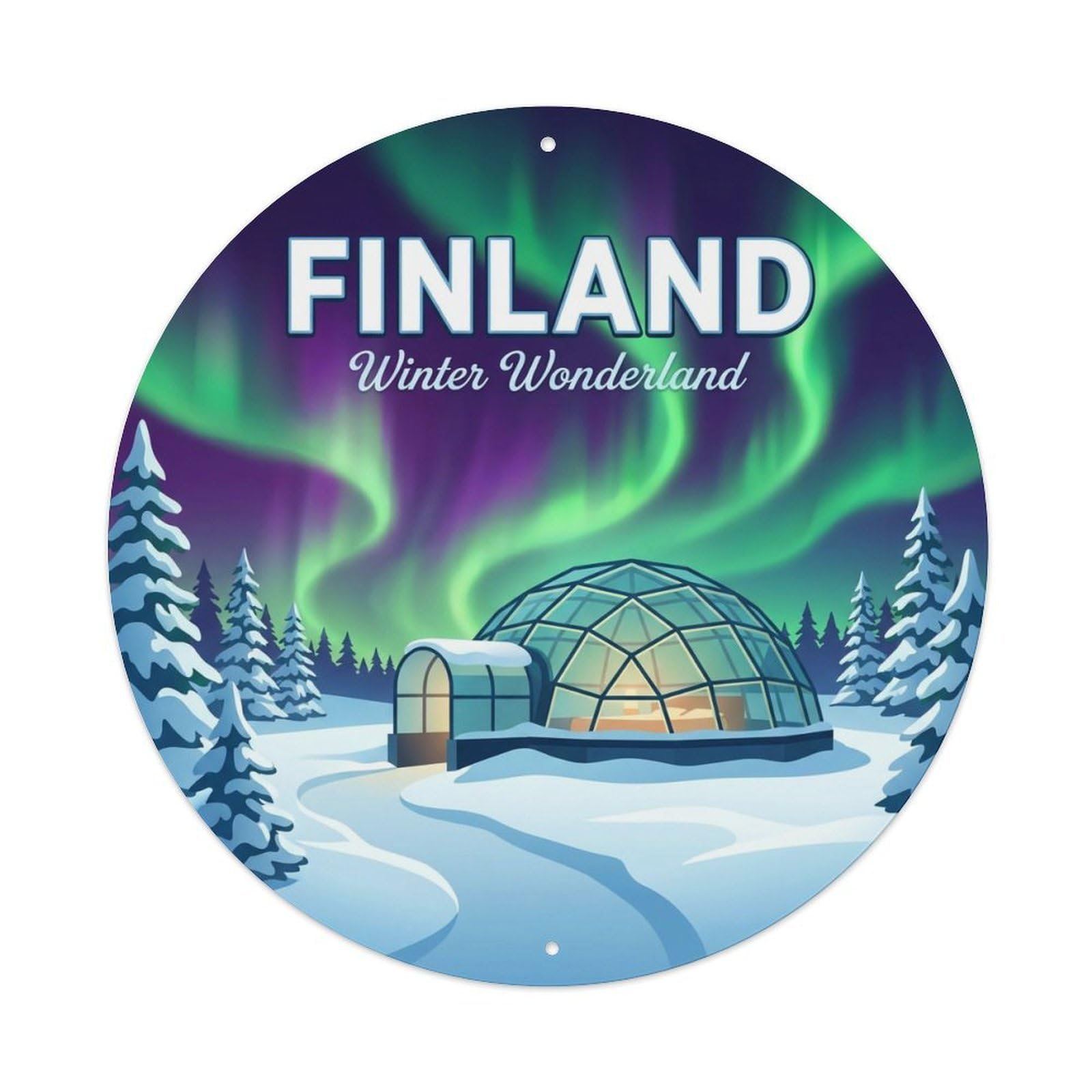 Vintage Travel Finland Neat Metal Tin Sign Plaque Wall Decor for Cafe, Club, Garden Round Metal Poster 8x8Inch
