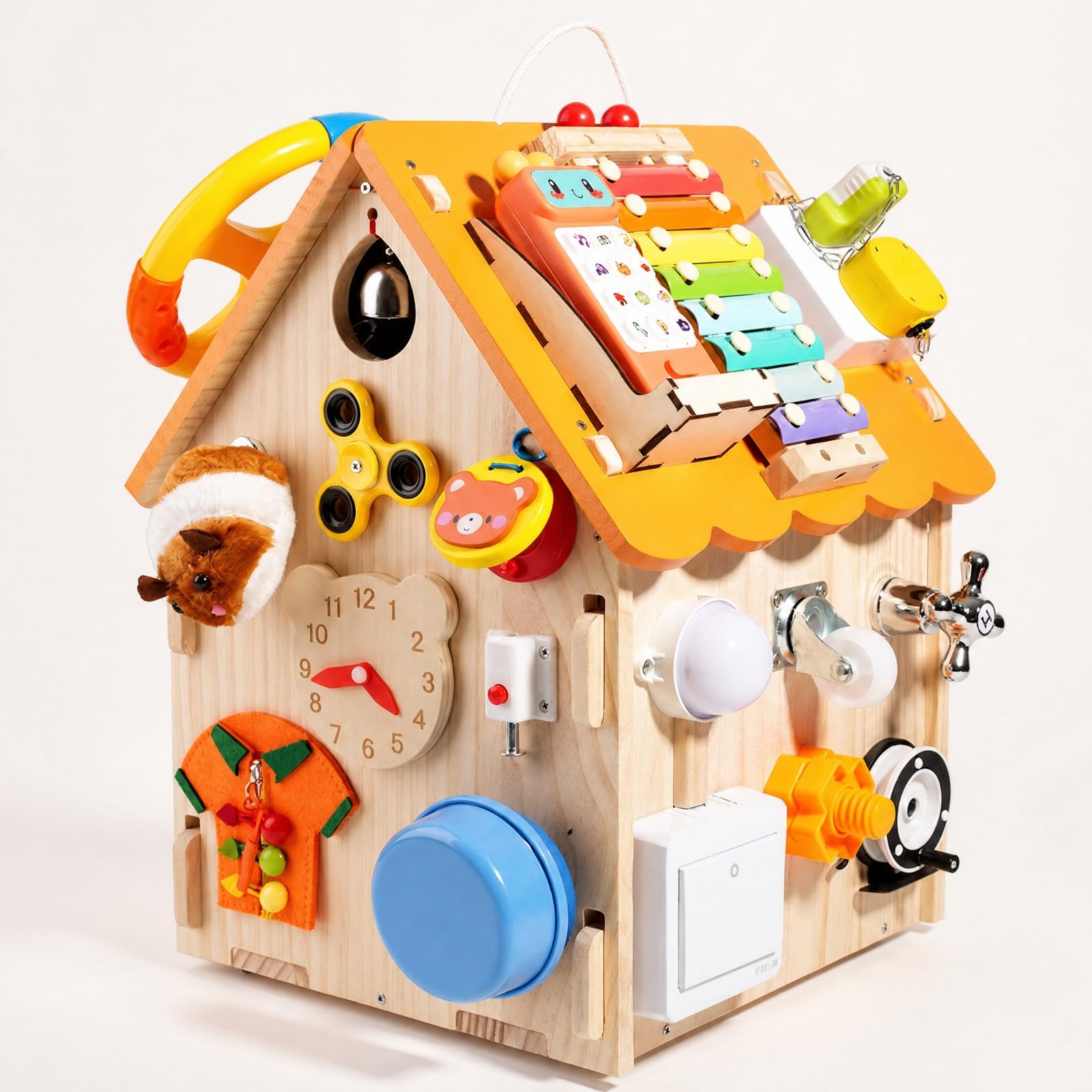 Casa delle attività Educativo in Legno Interattivo Gioco Educativo per Spazi di Apprendimento Precoce, Area Ludica, Legno Naturale, Telefono Musicale