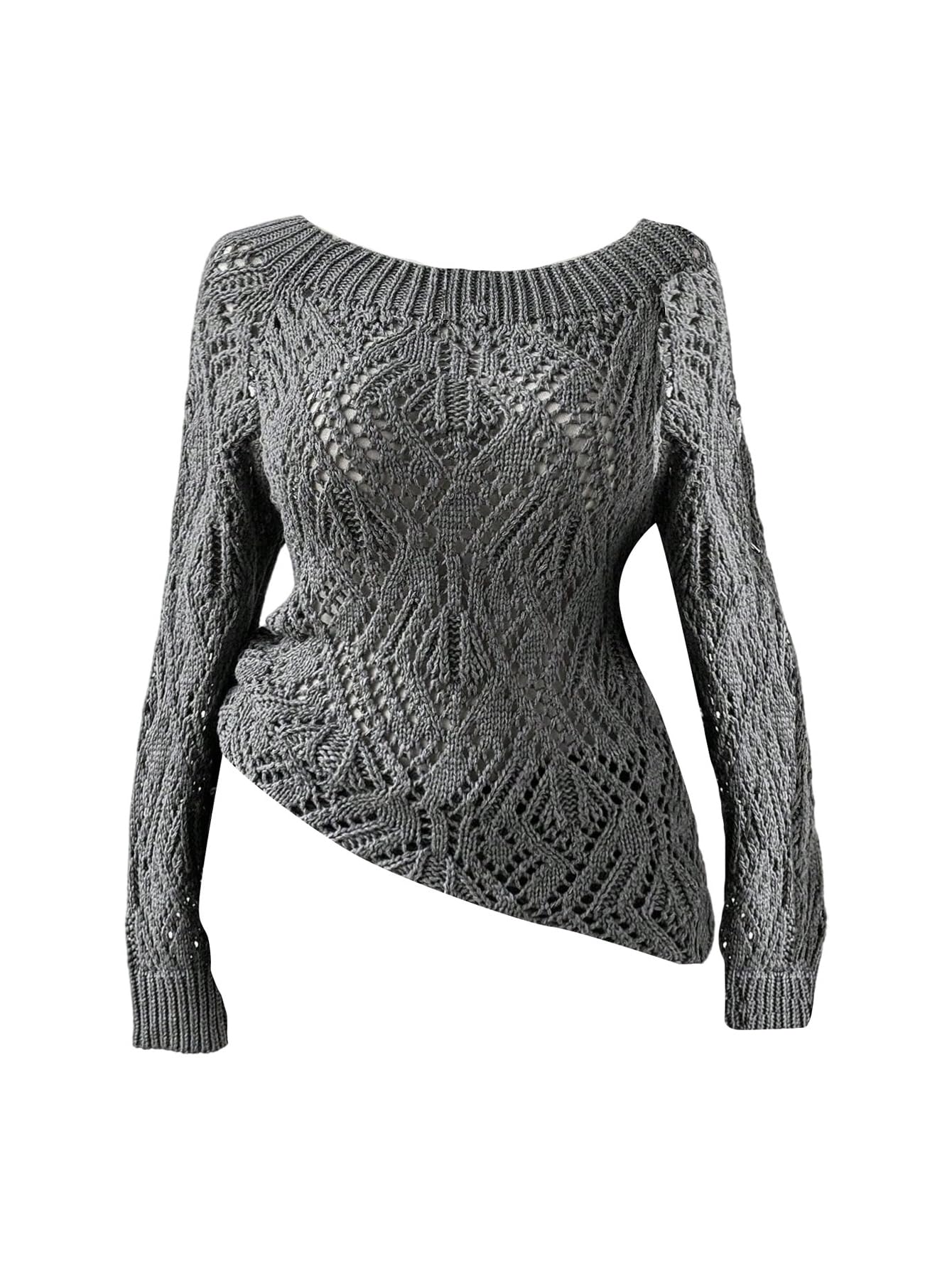 SHENHE Womens Plus Size Hollow Out Knit Sweater Crew Neck Gothic Punk Y2k Fall Sweater Pullover