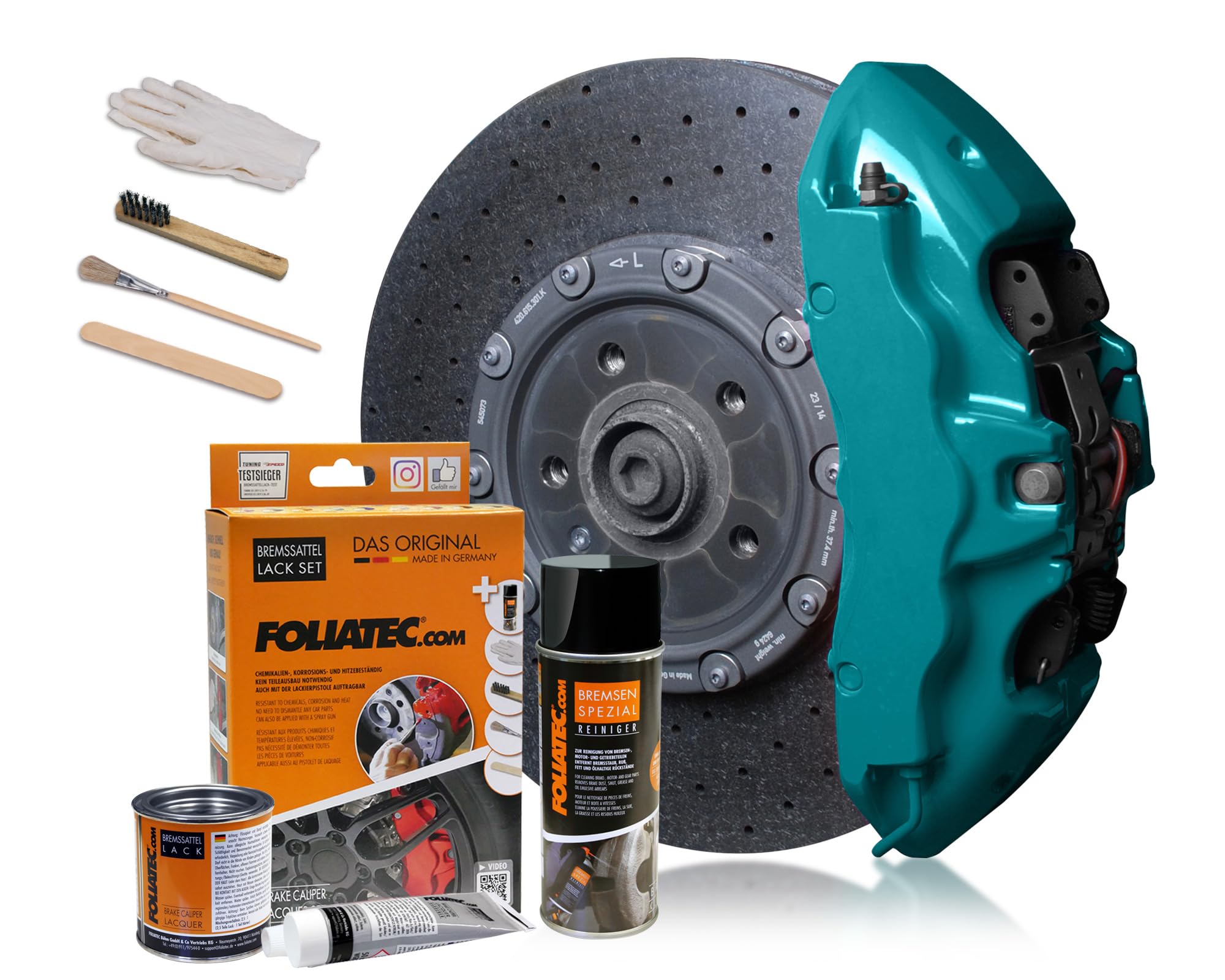 FOLIATEC Kit de peinture pour étriers de frein, résistant à la chaleur, kit complet pour 4 étriers de frein, Miami Beach Blue, jeu de 7 pièces