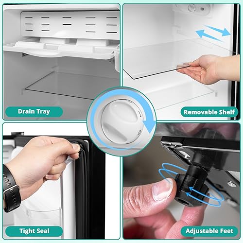 Miniatura 9 de Refrigerador pequeño de 3.2 pies cúbicos con una sola puerta, mini refrigerador para dormitorio, oficina, dormitorio, cocina, debajo de la encimera,
