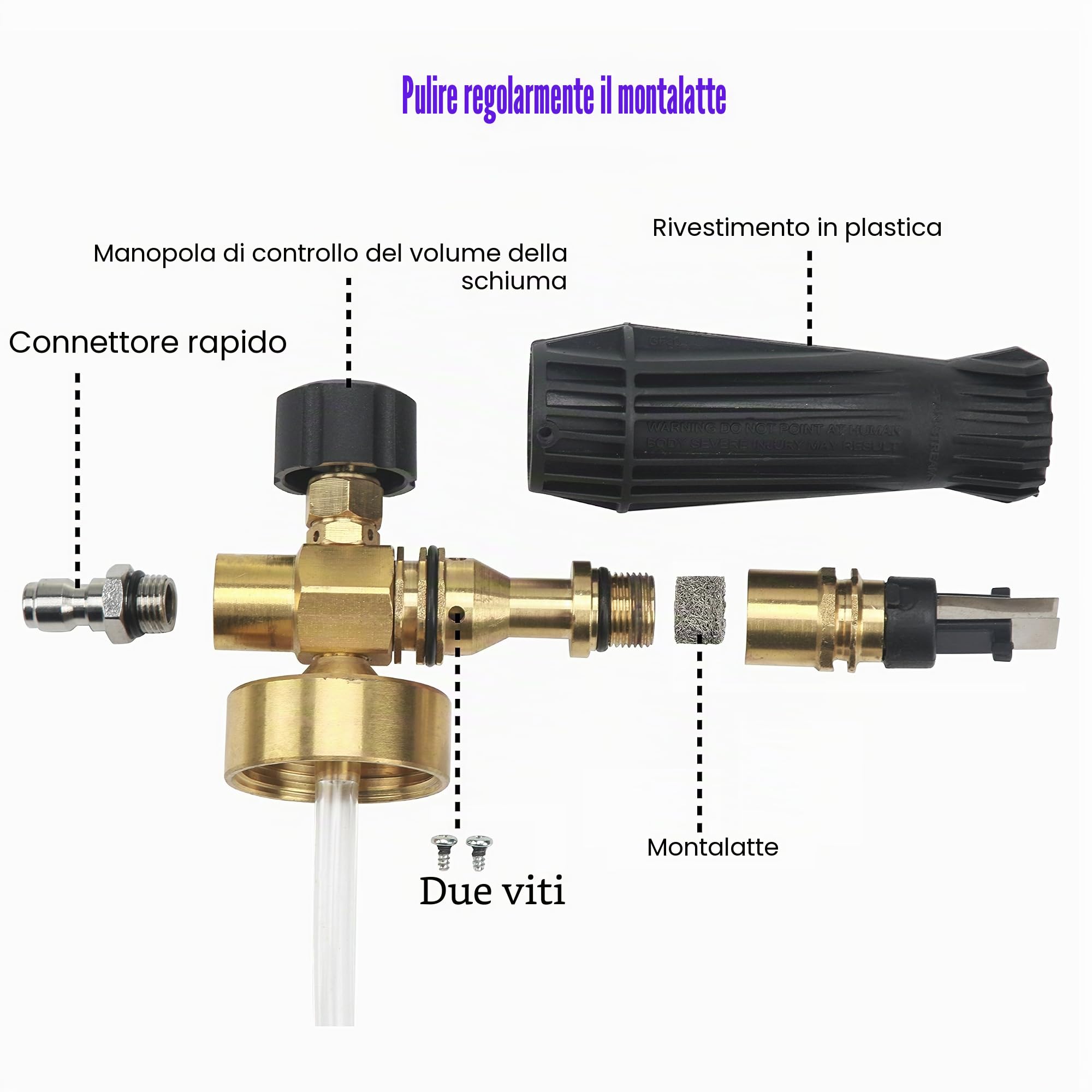 Tool Daily Schiuma Cannone, Regolabile Snow Foam Lancia per idropulitrice, Schiuma Blaster per lavaggio auto, Ugello orifizio aggiuntivo 1,1 mm, 1/4 "