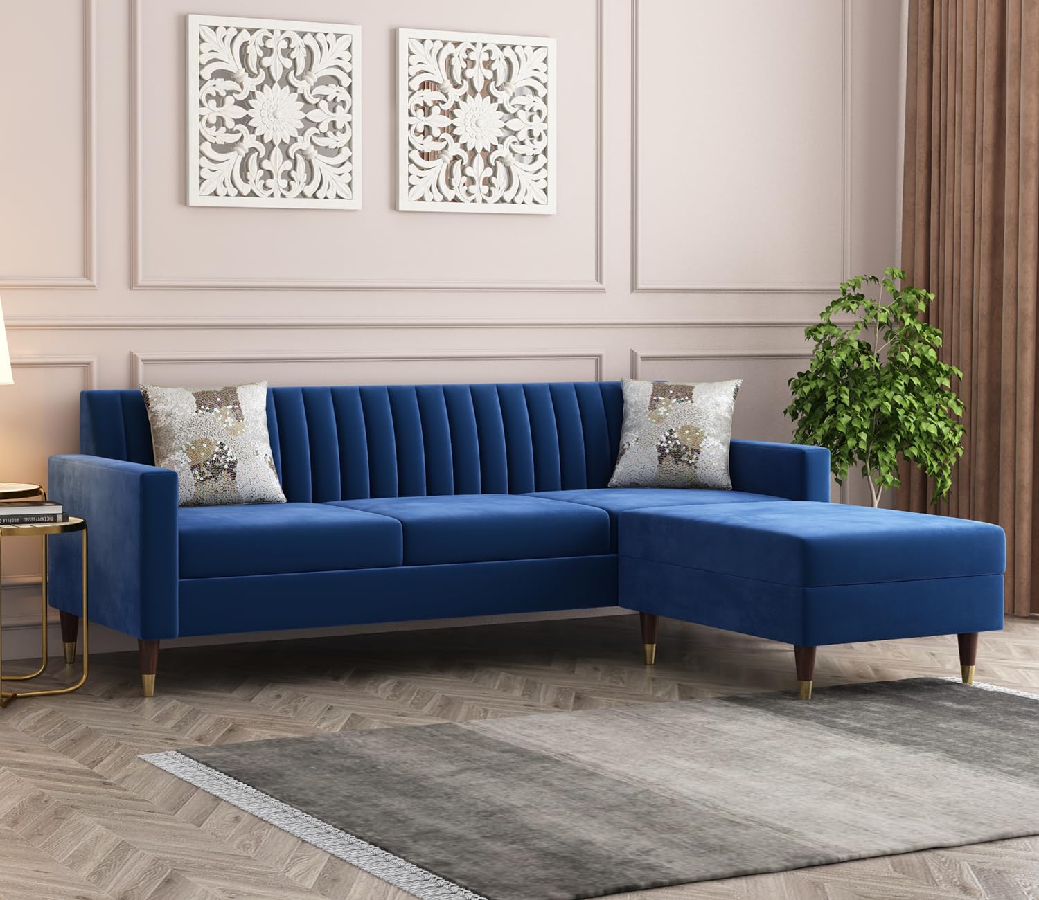 GFH 4 Seater Interchangeable L Shape Sofa Set For Living Room | 4-Person Upholstered Sofa Set With Wood Frame For Home And Office Guests | Indigo Blue (B0D3LTQ529) Amazon Price History, Amazon Price Tracker
