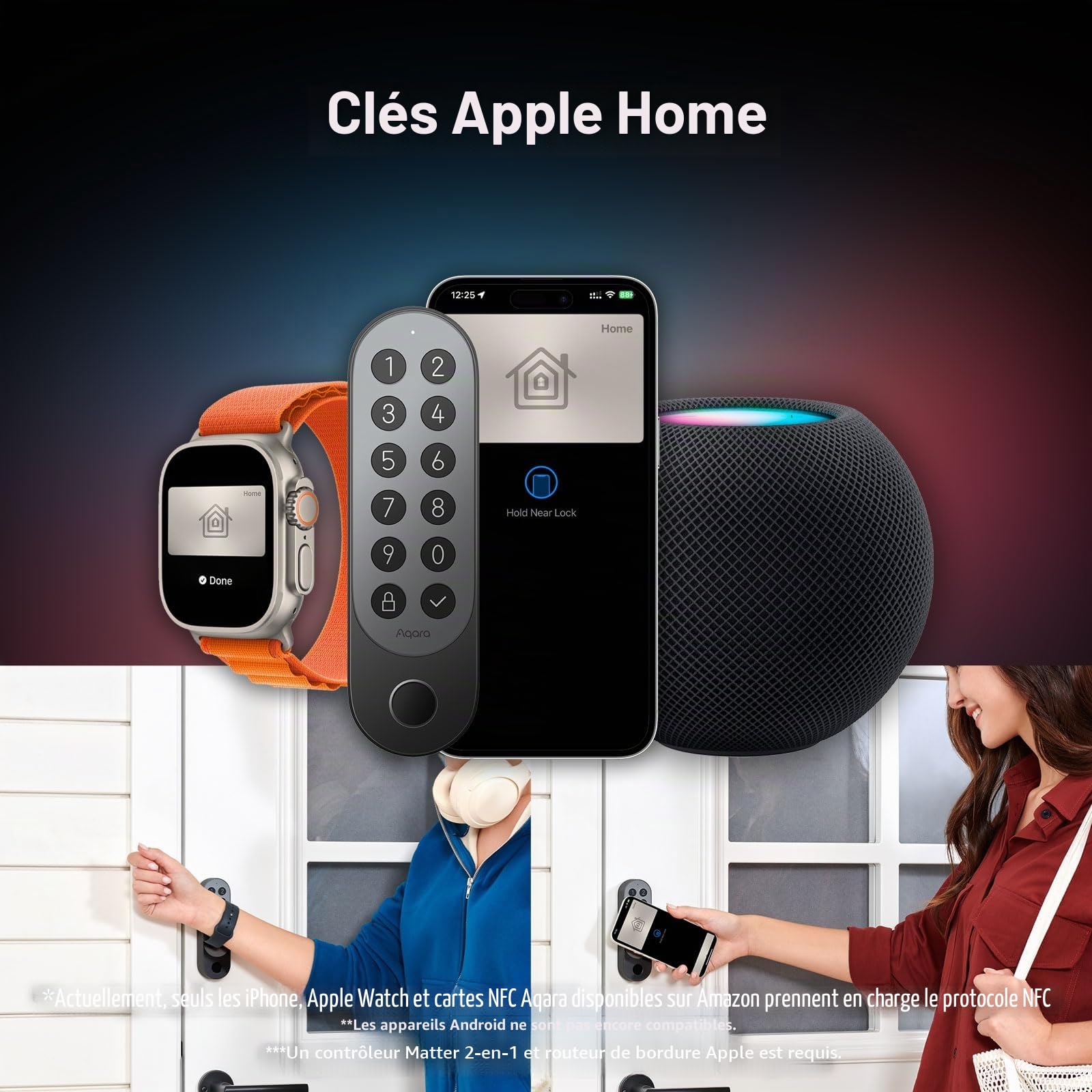 Aqara Smart Lock U200 (avec empreinte digitale), Matter Over Thread, serrure de porte intelligente avec clé Apple Home et batterie rechargeable, prend en charge Homekit, Google Home, Alexa et